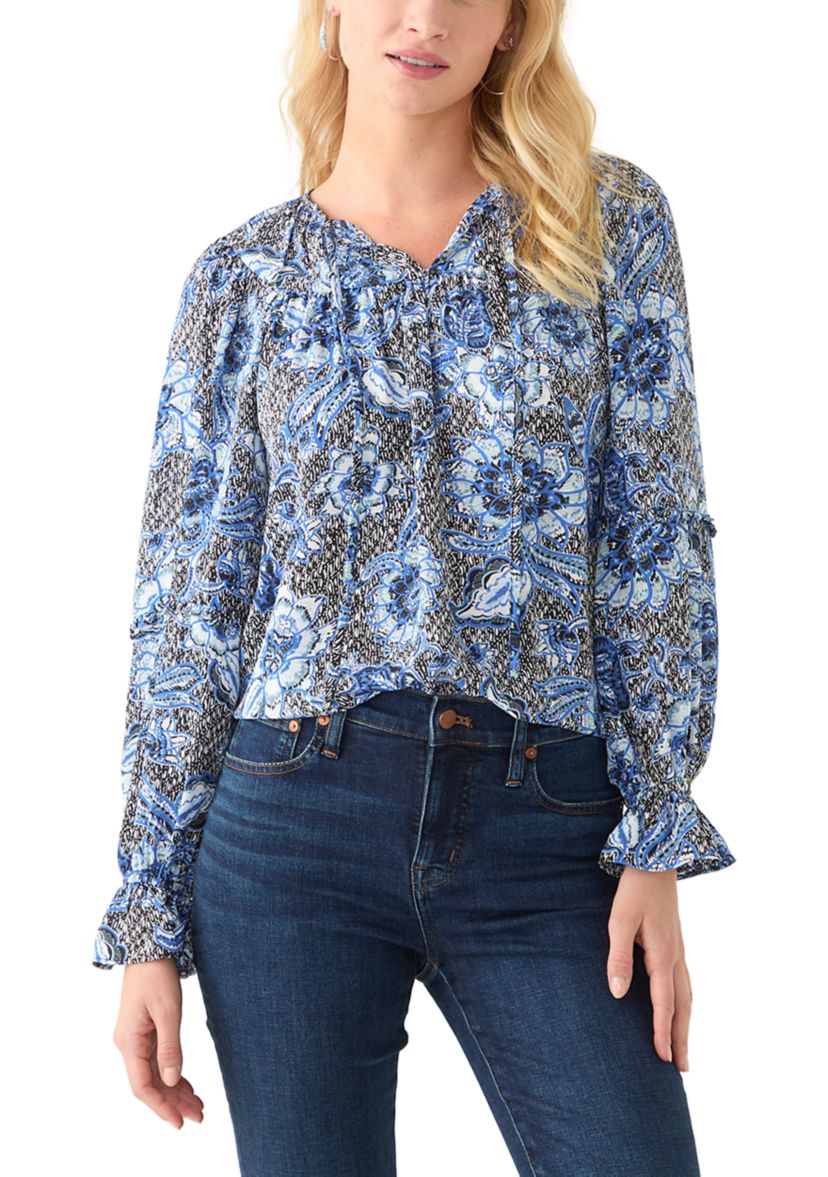 Womens Long Sleeve Floral Peasant Blouse