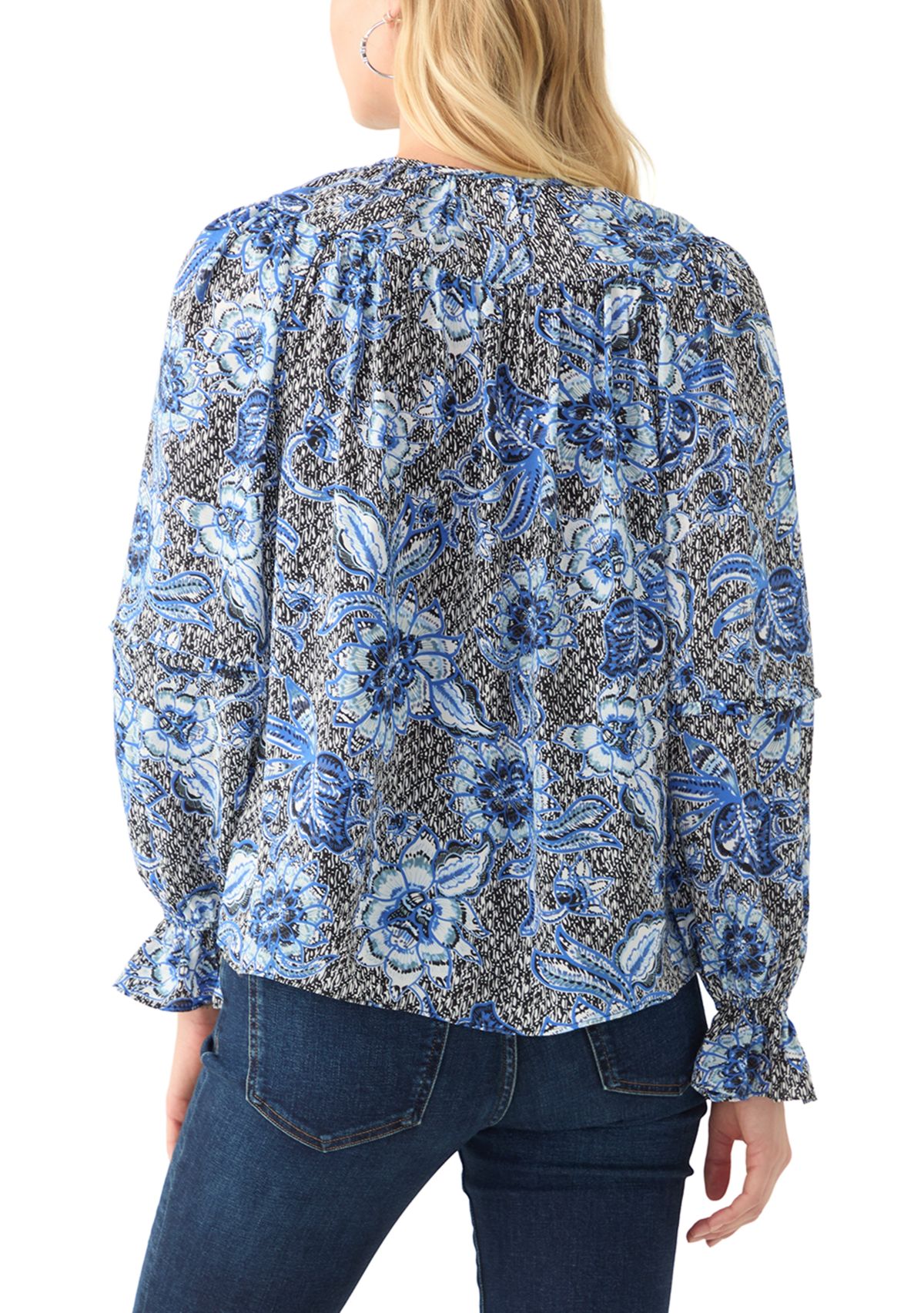 Womens Long Sleeve Floral Peasant Blouse