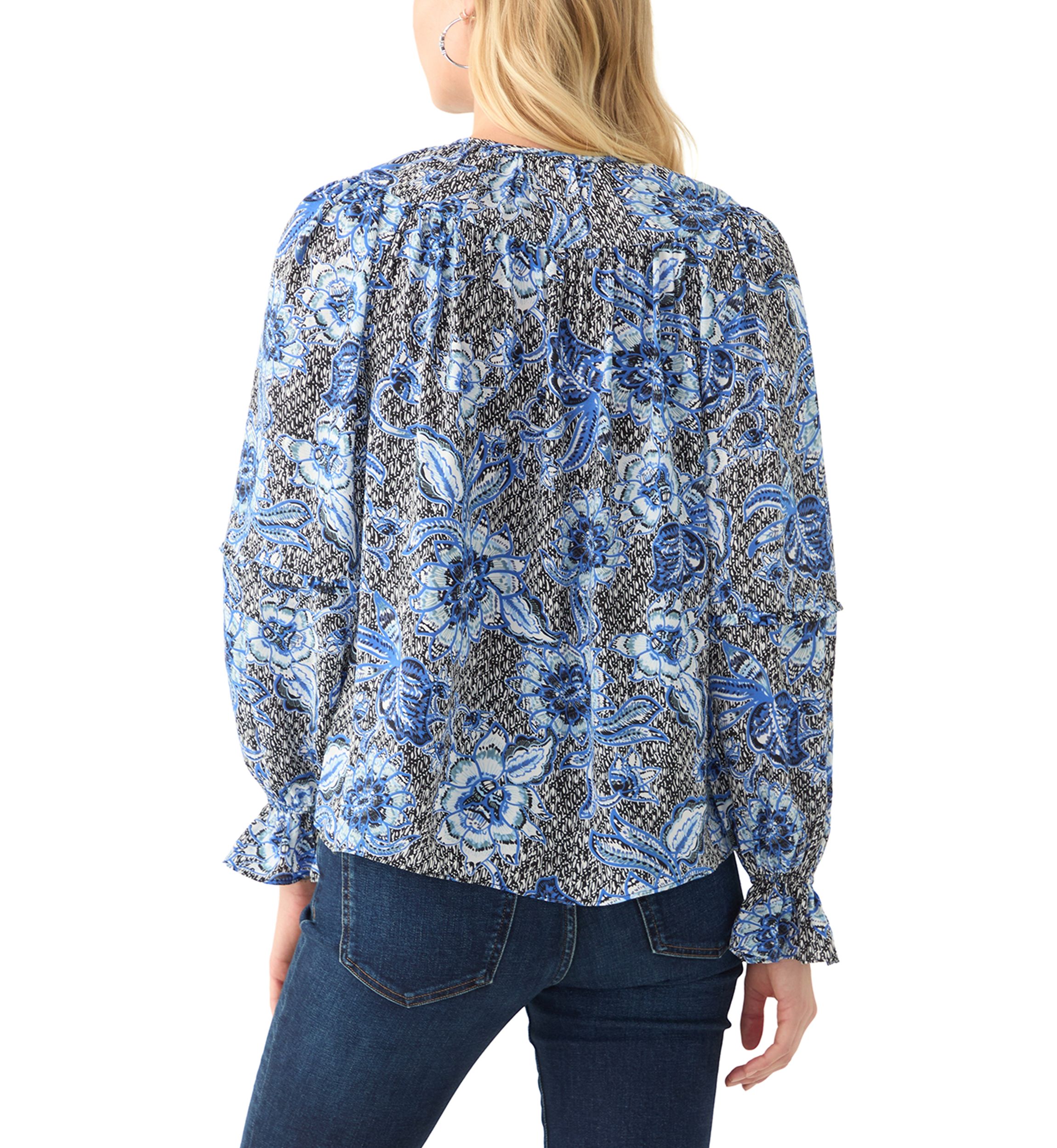 Womens Long Sleeve Floral Peasant Blouse