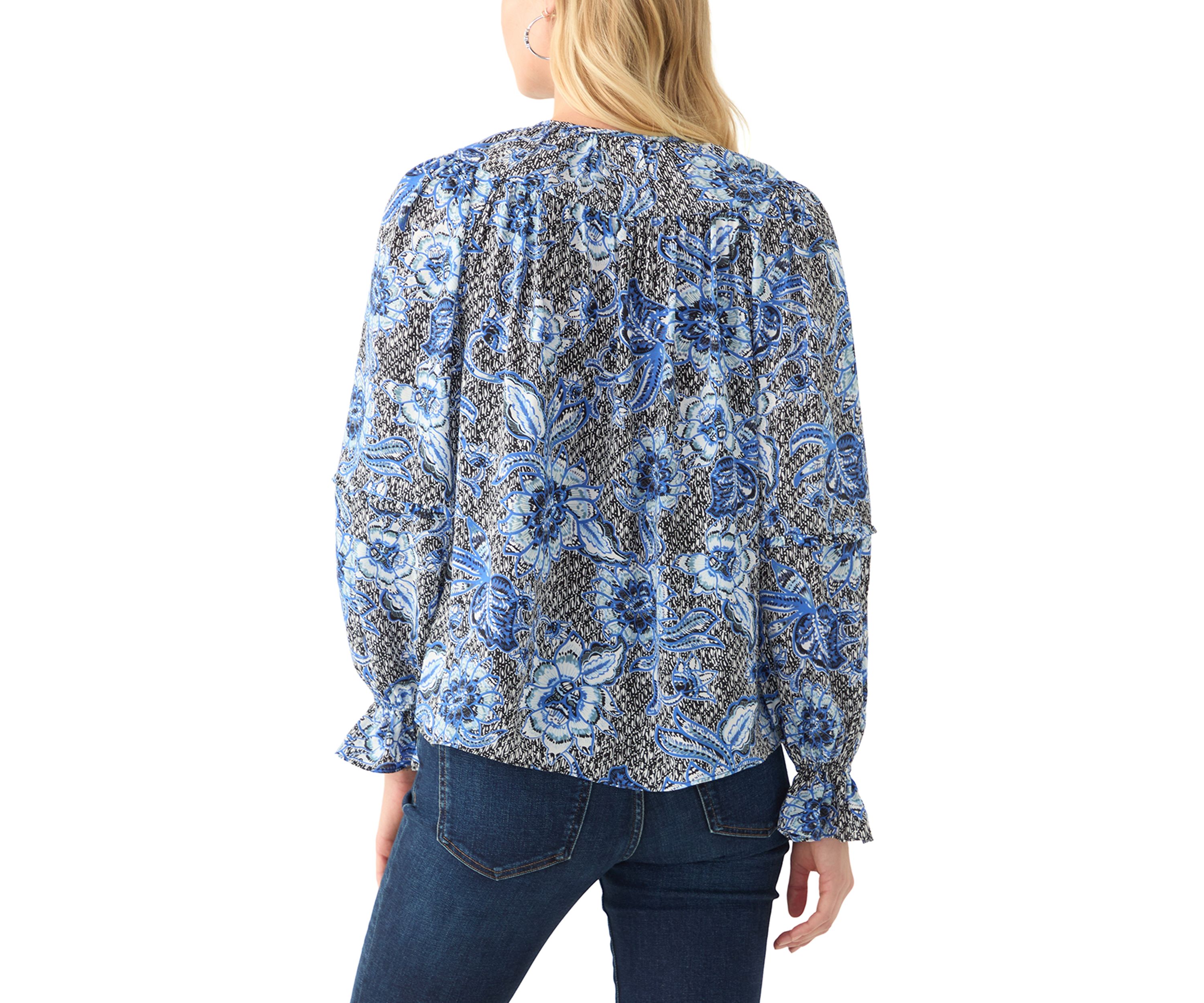 Womens Long Sleeve Floral Peasant Blouse