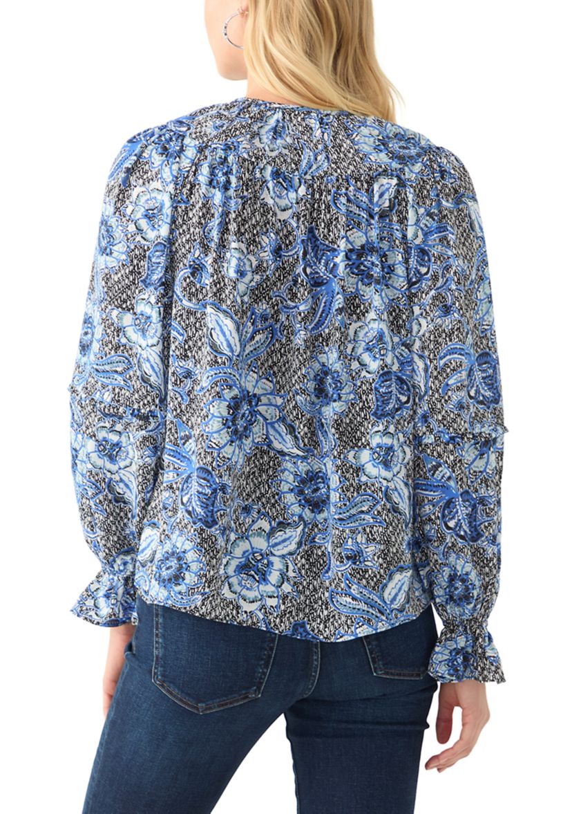 Womens Long Sleeve Floral Peasant Blouse