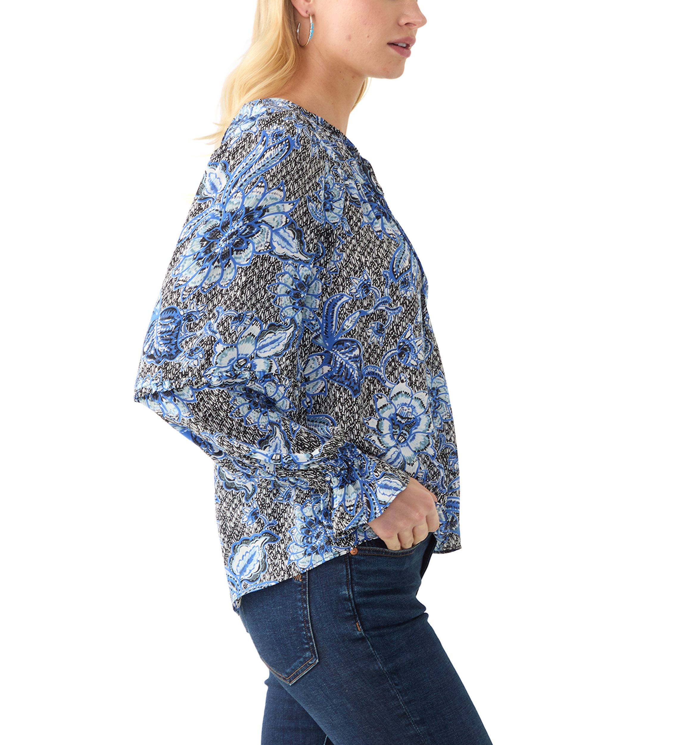 Womens Long Sleeve Floral Peasant Blouse