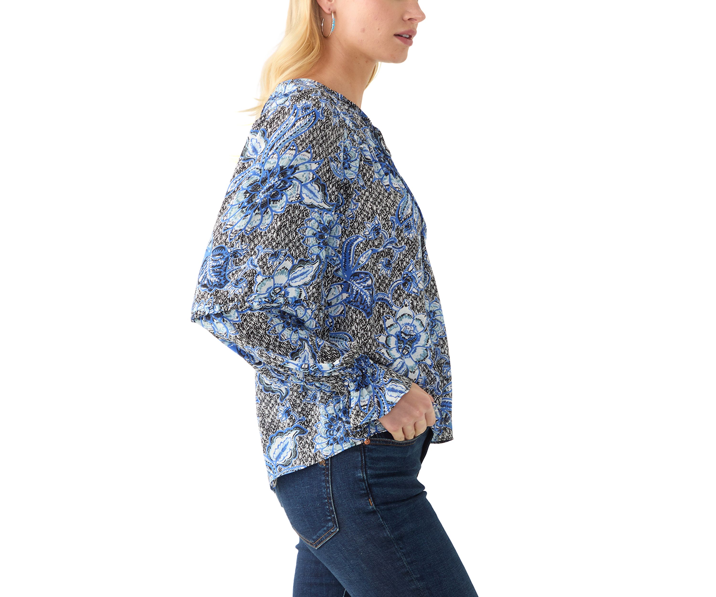 Womens Long Sleeve Floral Peasant Blouse