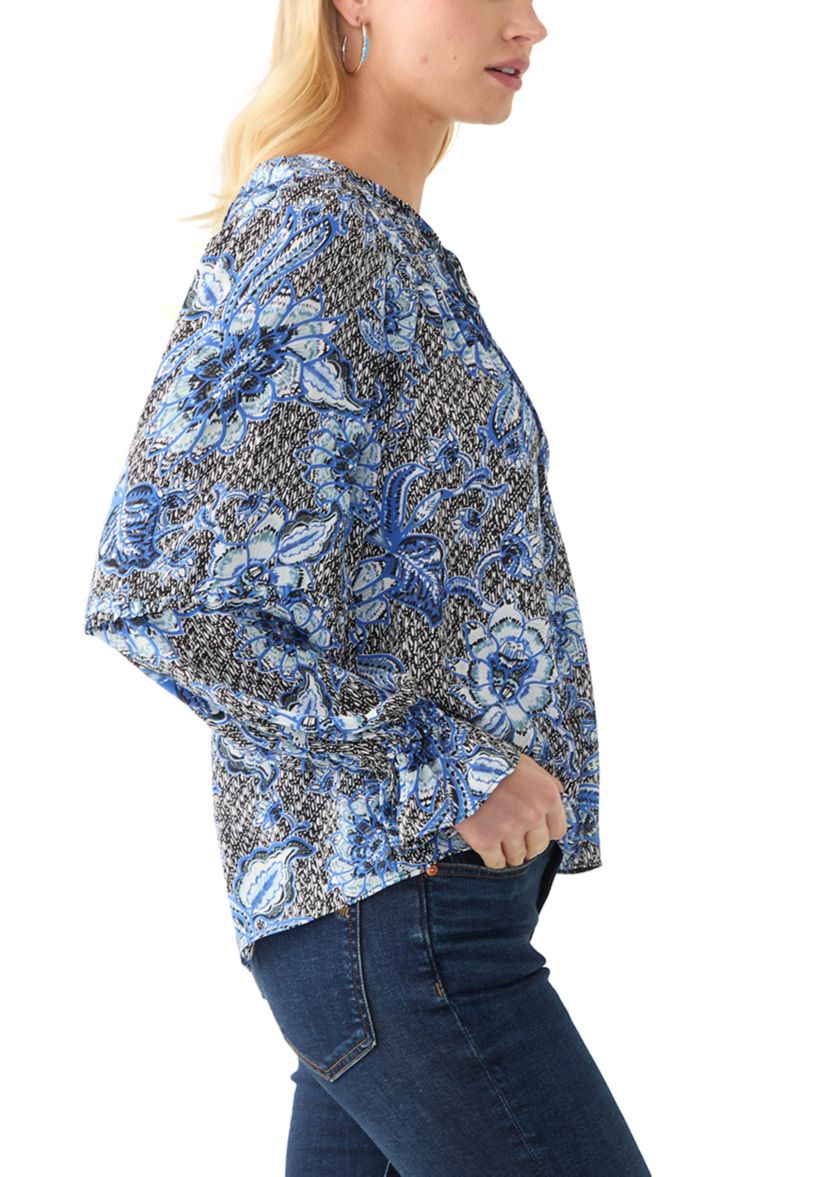 Womens Long Sleeve Floral Peasant Blouse