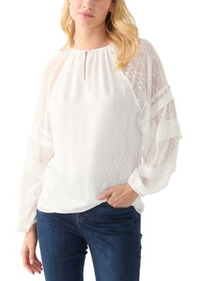 PHILOSOPHY BY REPUBLIC Women's Pintuck Long Sleeve Solid Blouse, Ivory, Medium
