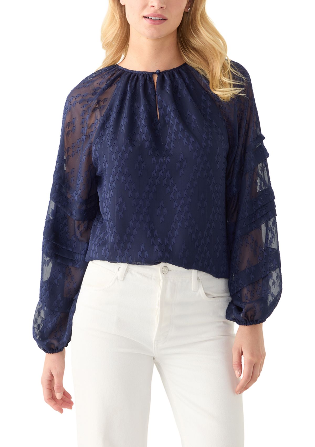 Womens Pintuck Long Sleeve Solid Blouse