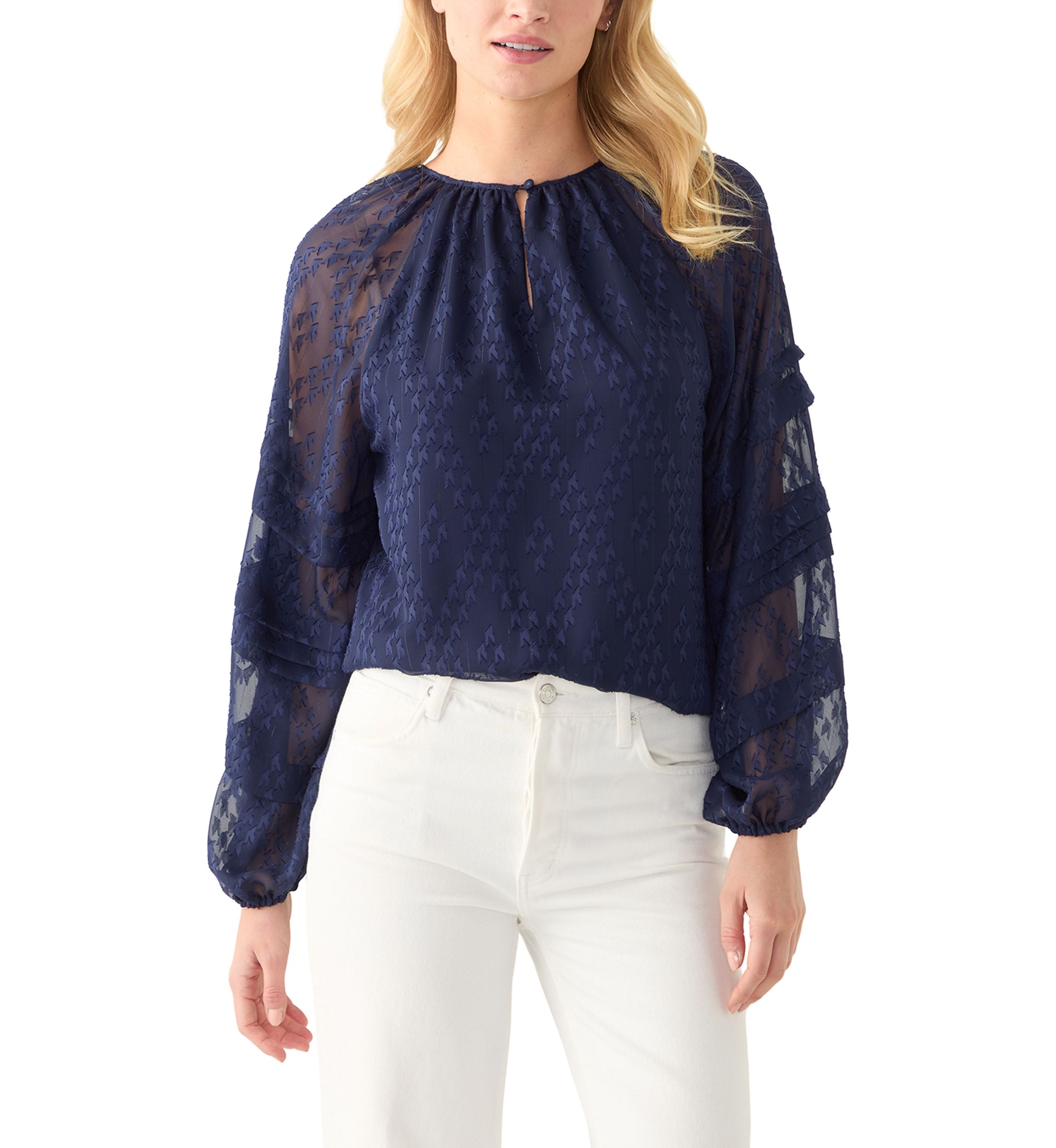Womens Pintuck Long Sleeve Solid Blouse