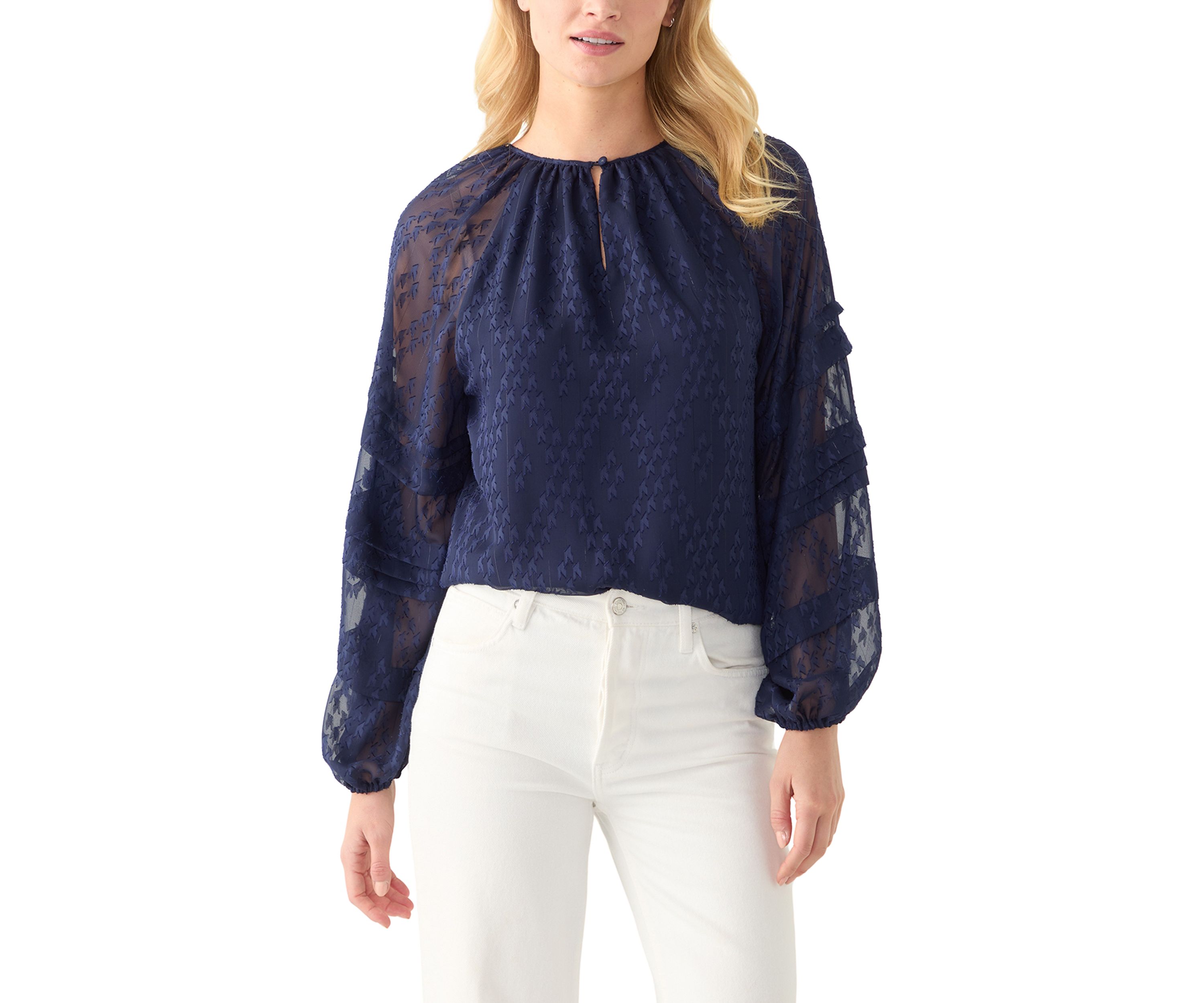 Womens Pintuck Long Sleeve Solid Blouse