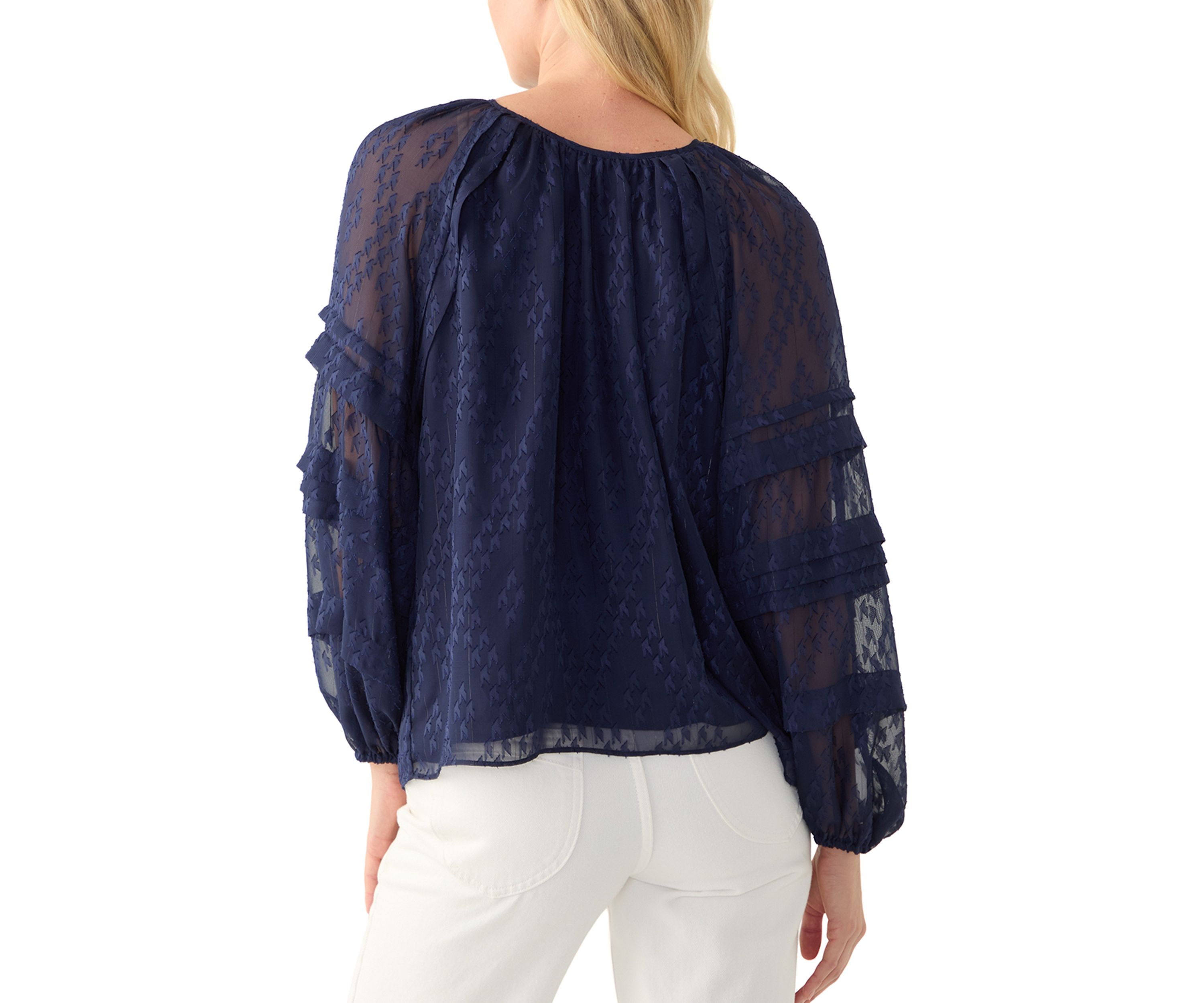 Womens Pintuck Long Sleeve Solid Blouse