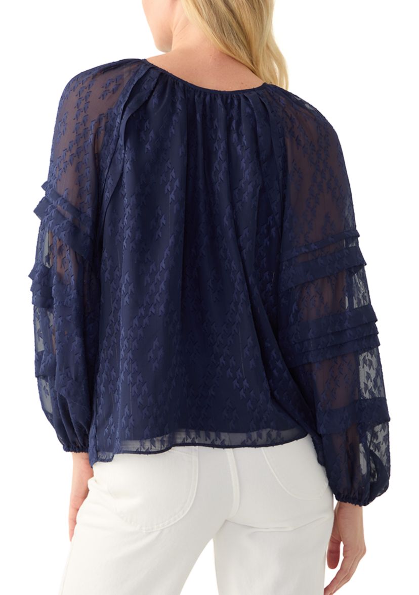 Womens Pintuck Long Sleeve Solid Blouse