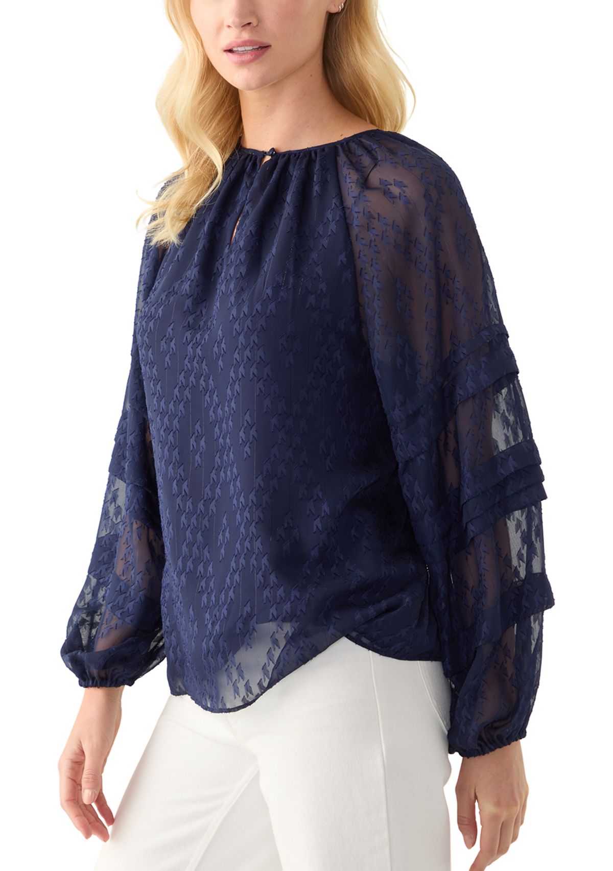Womens Pintuck Long Sleeve Solid Blouse