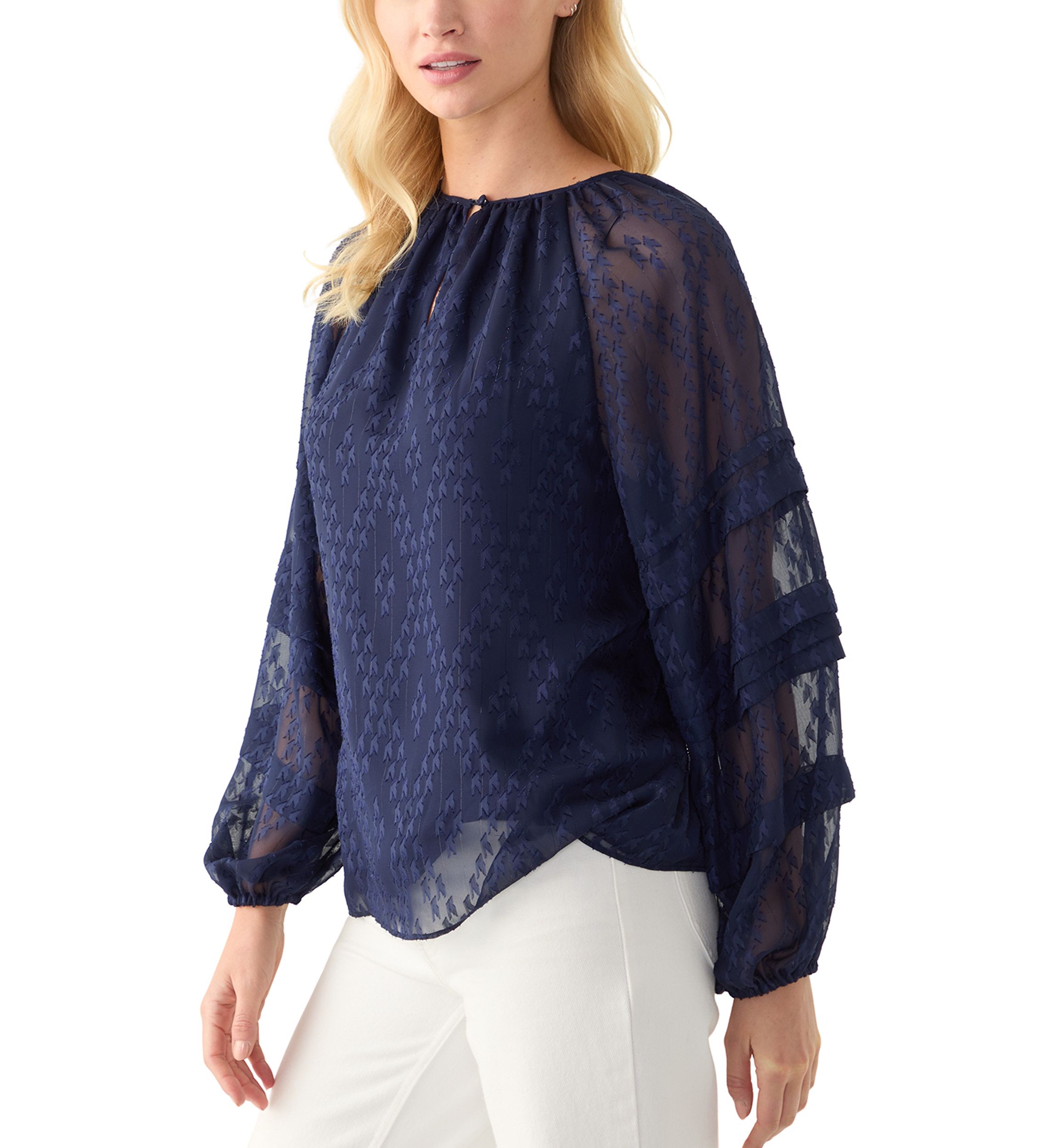 Womens Pintuck Long Sleeve Solid Blouse