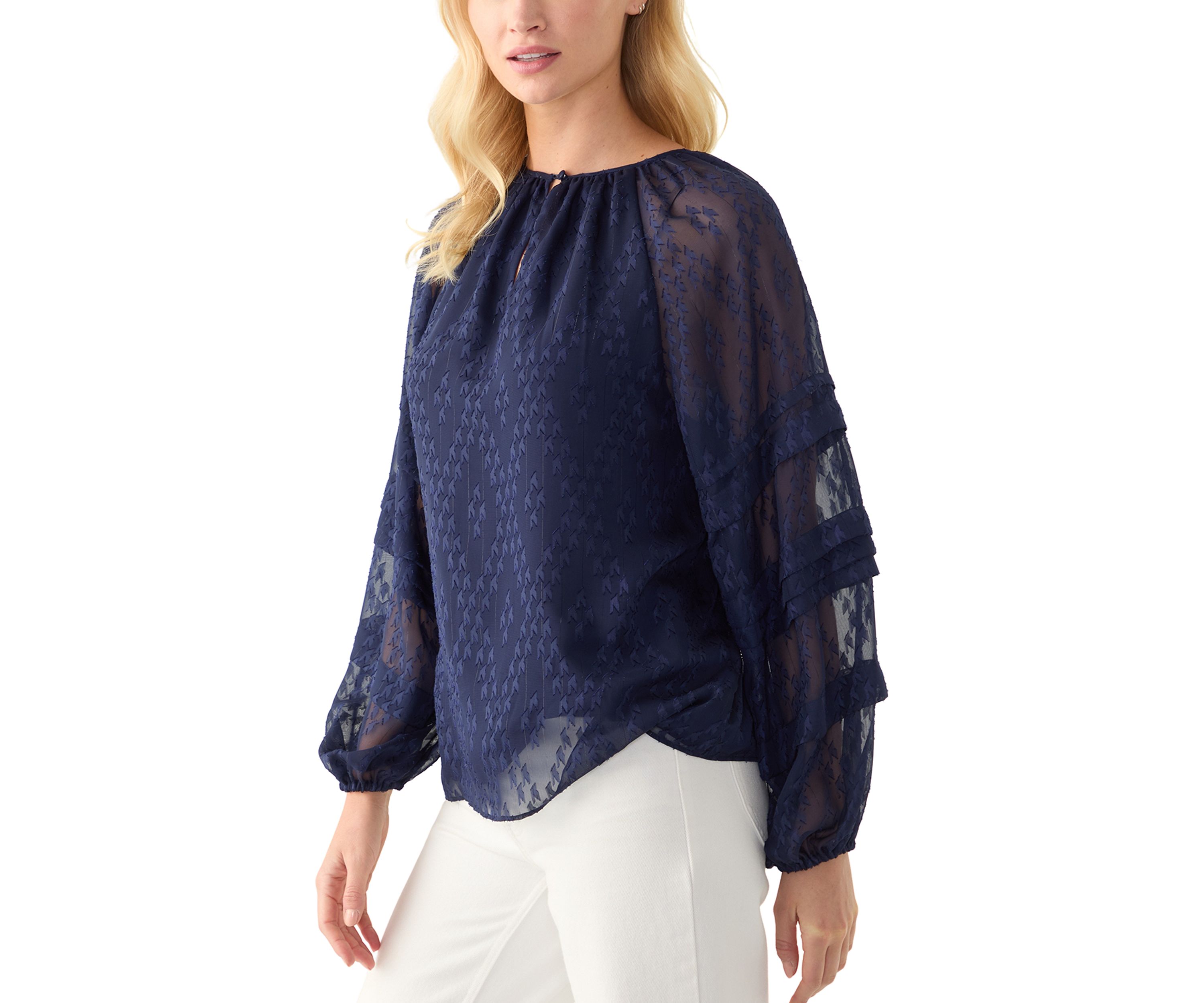 Womens Pintuck Long Sleeve Solid Blouse
