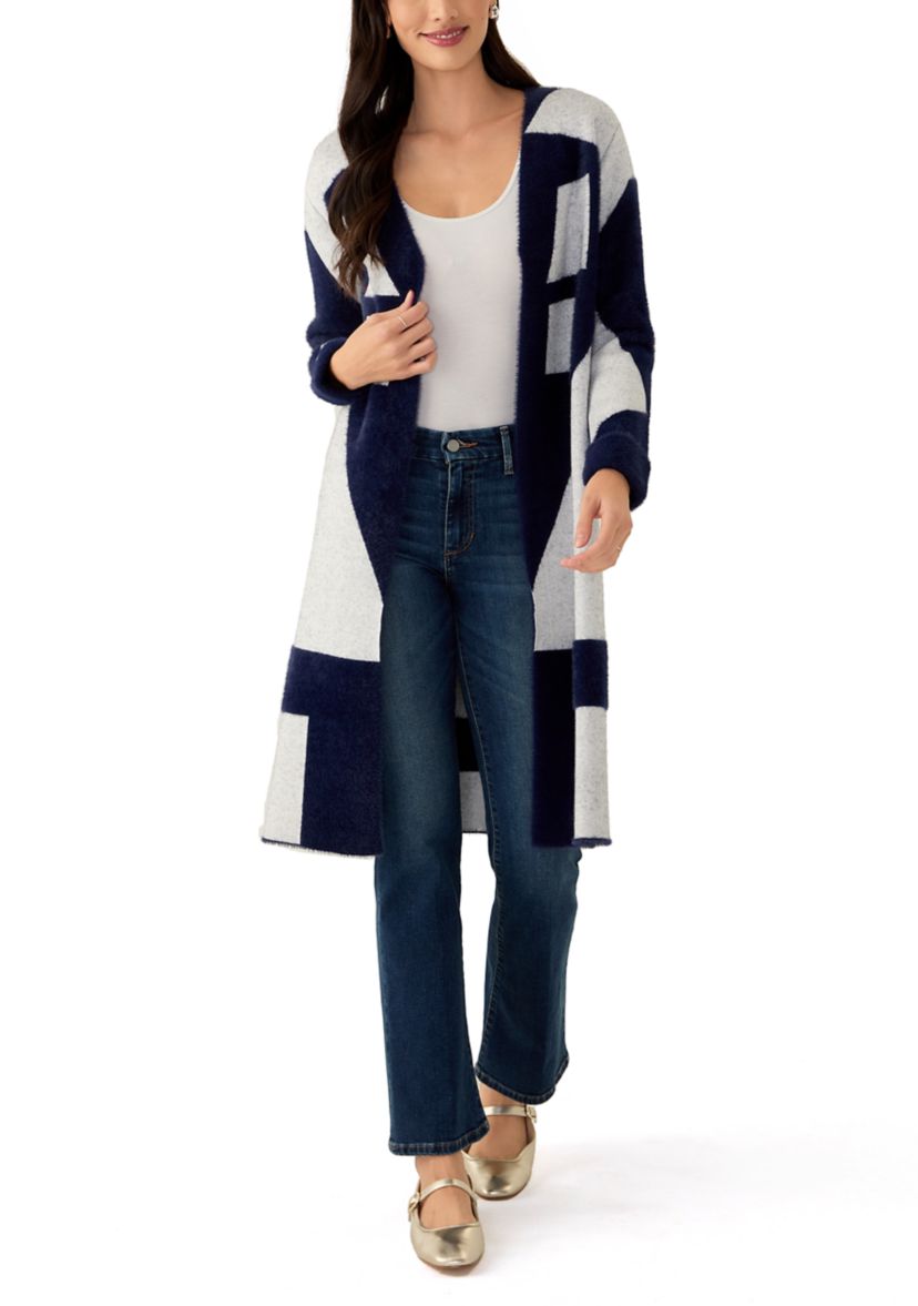 Womens Geo Printed Duster Cardigan