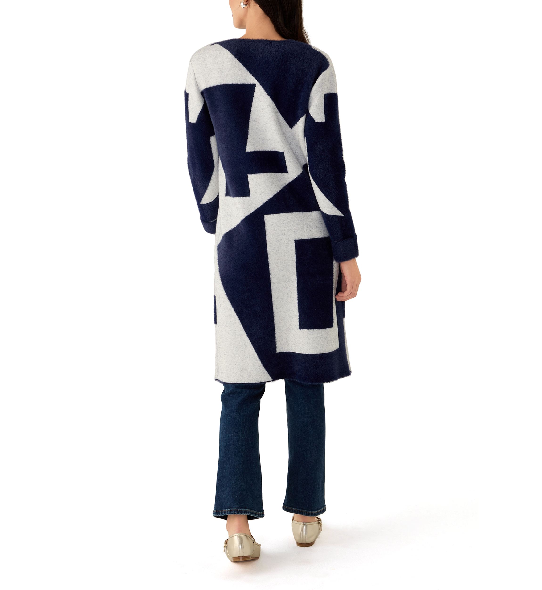 Womens Geo Printed Duster Cardigan
