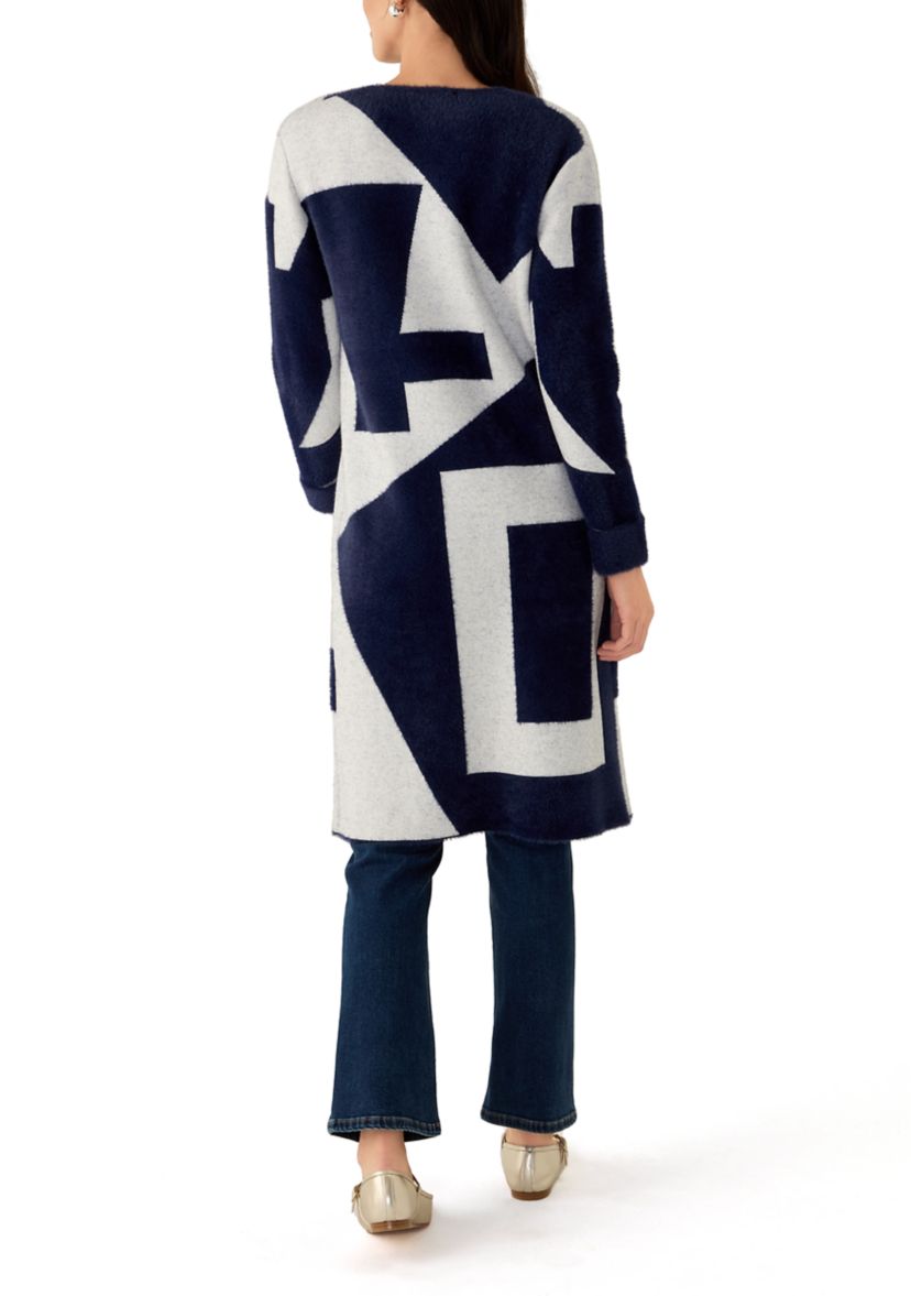 Womens Geo Printed Duster Cardigan