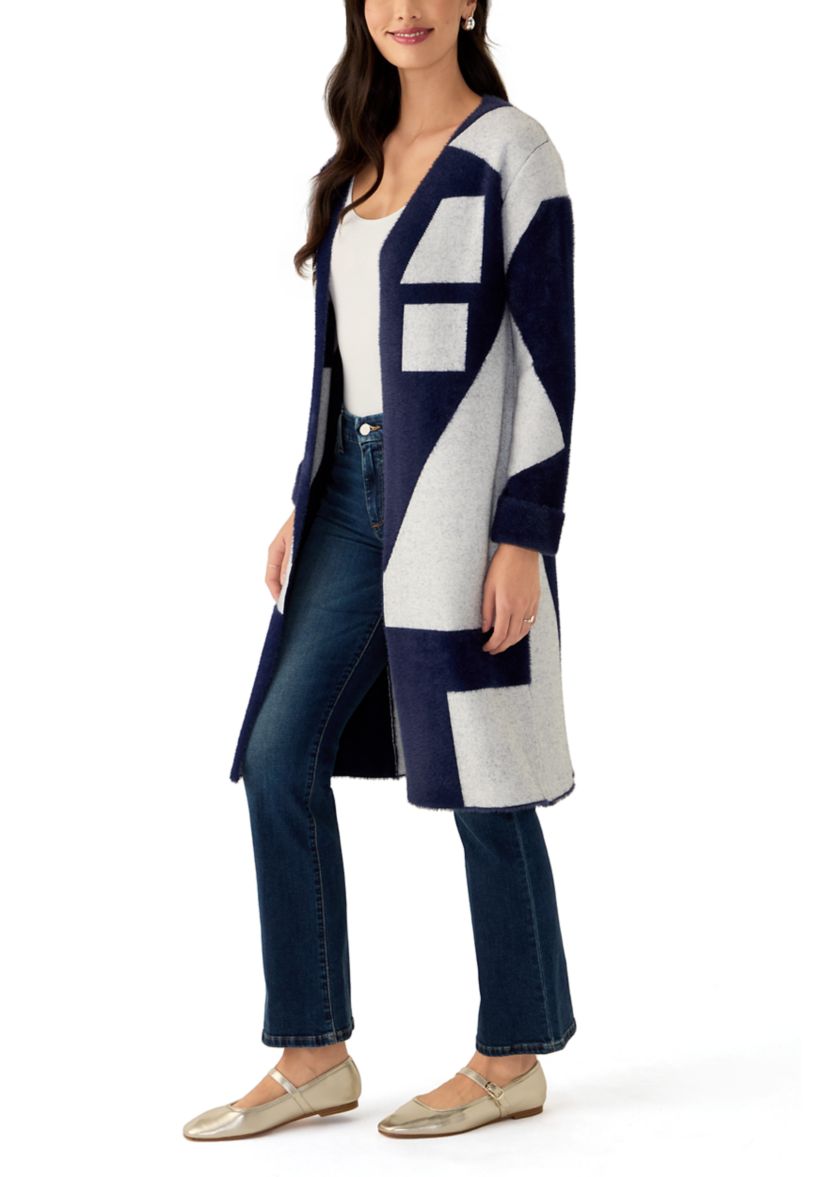 Womens Geo Printed Duster Cardigan
