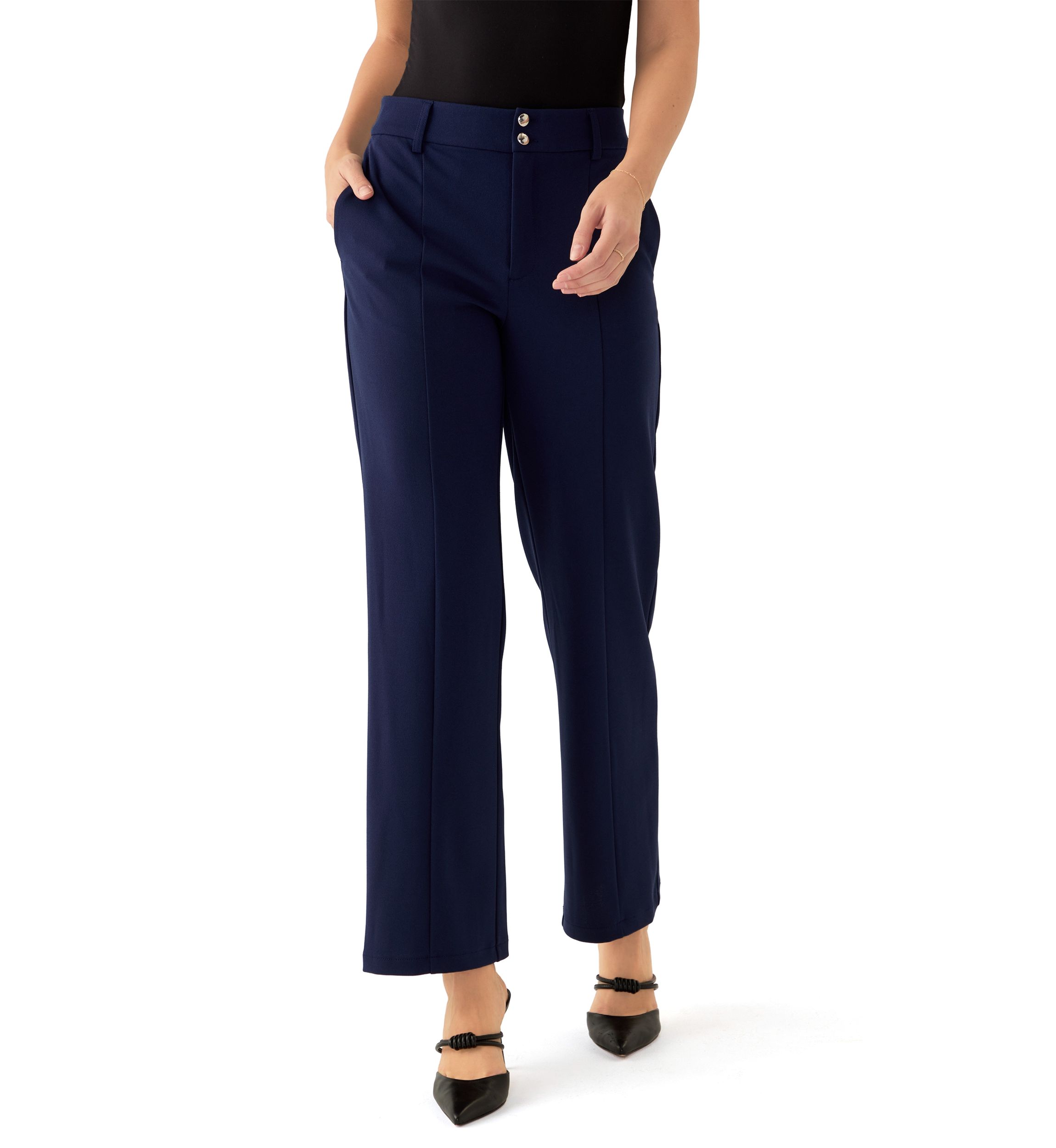 Womens Straight Leg Button Front Pants