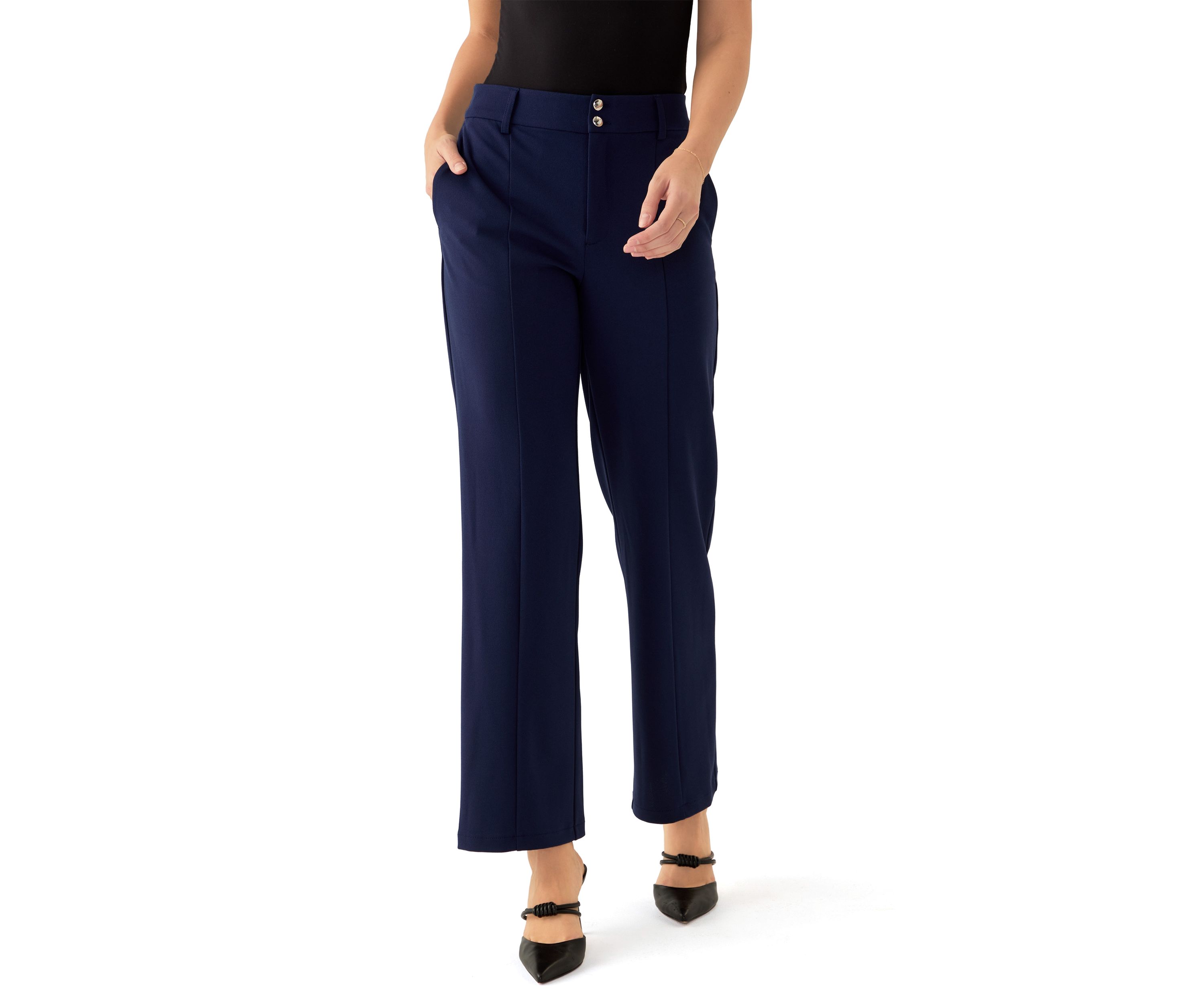 Womens Straight Leg Button Front Pants