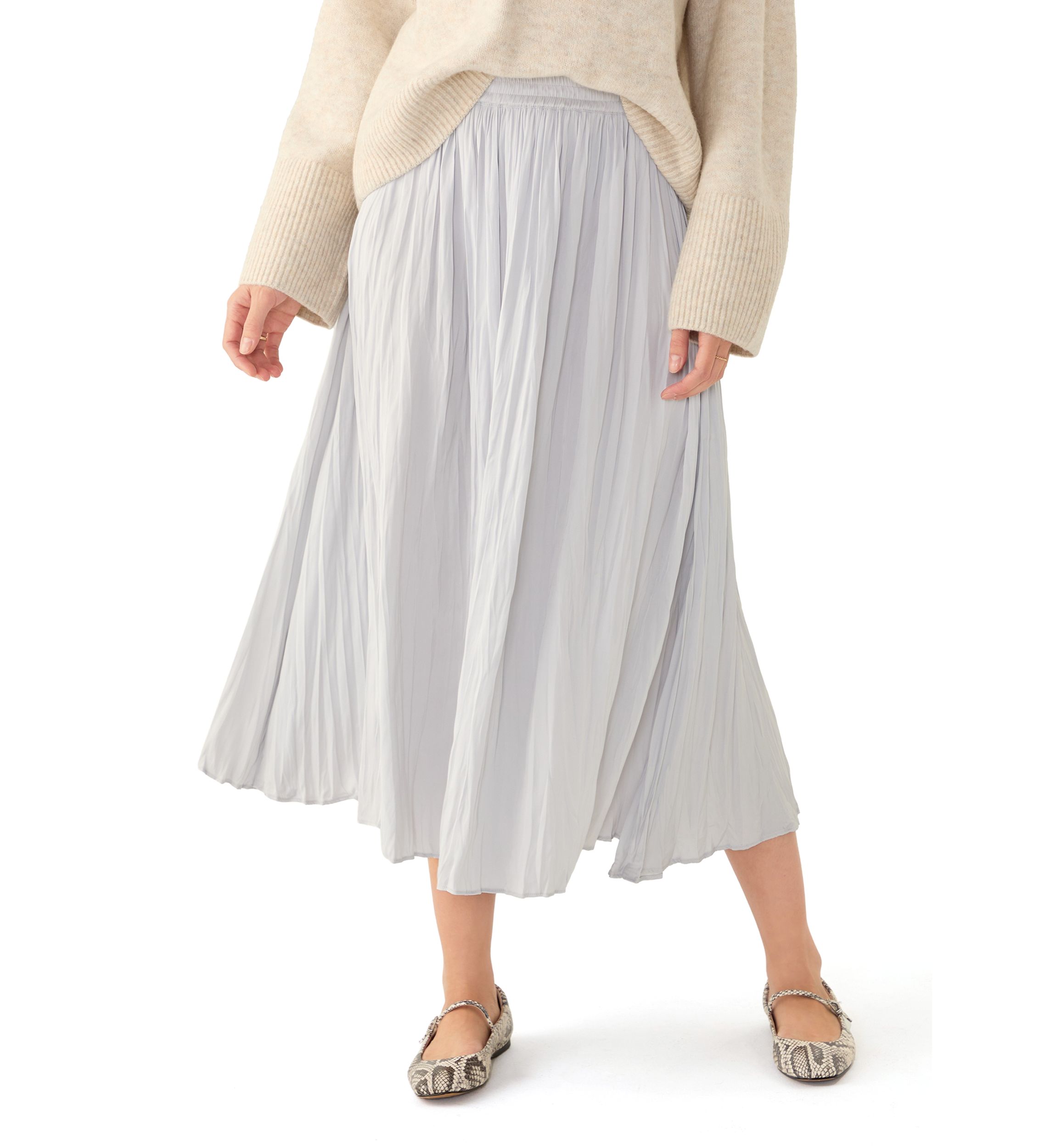 Womens Pleated Pull On Midi Skirt