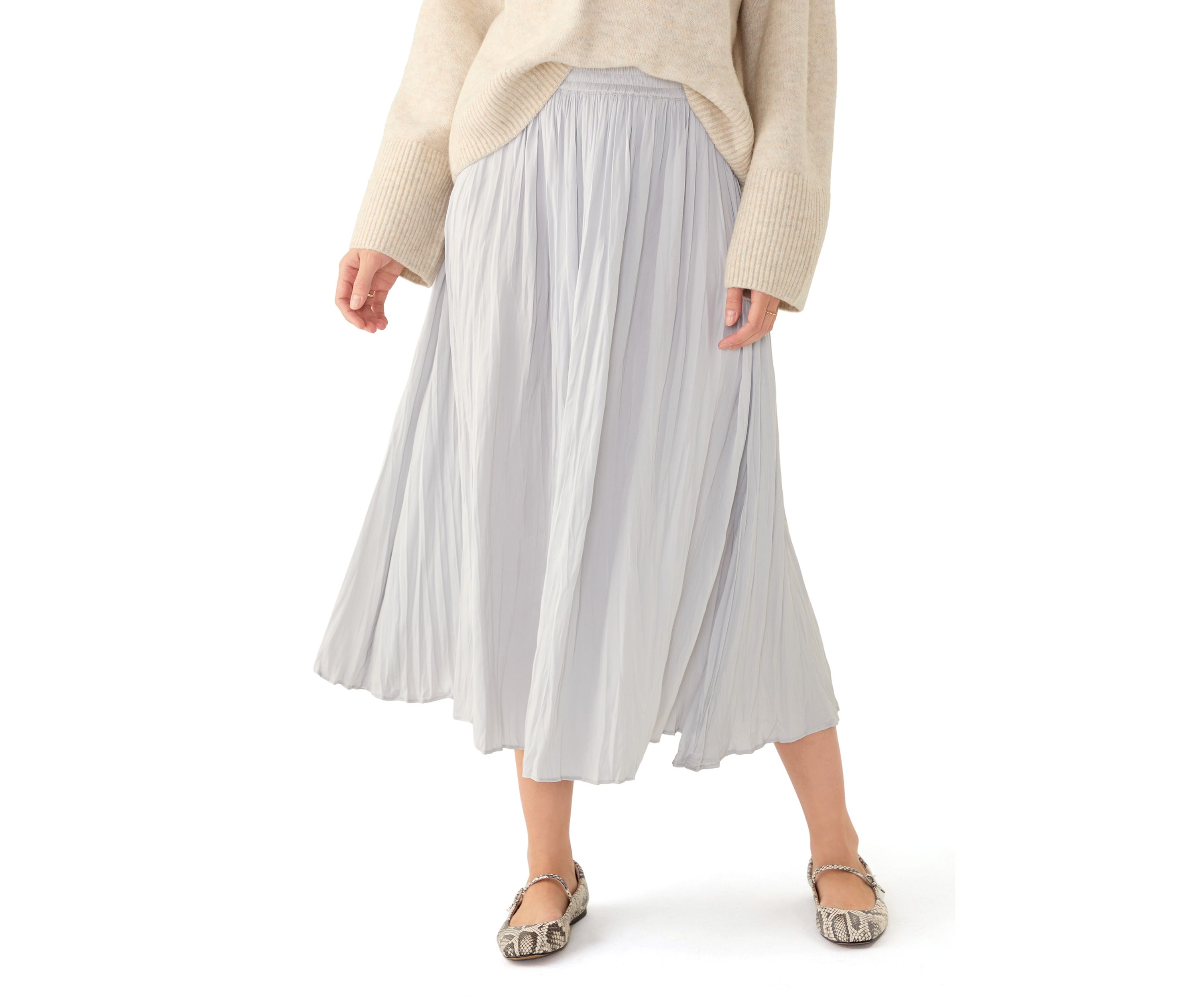 Womens Pleated Pull On Midi Skirt