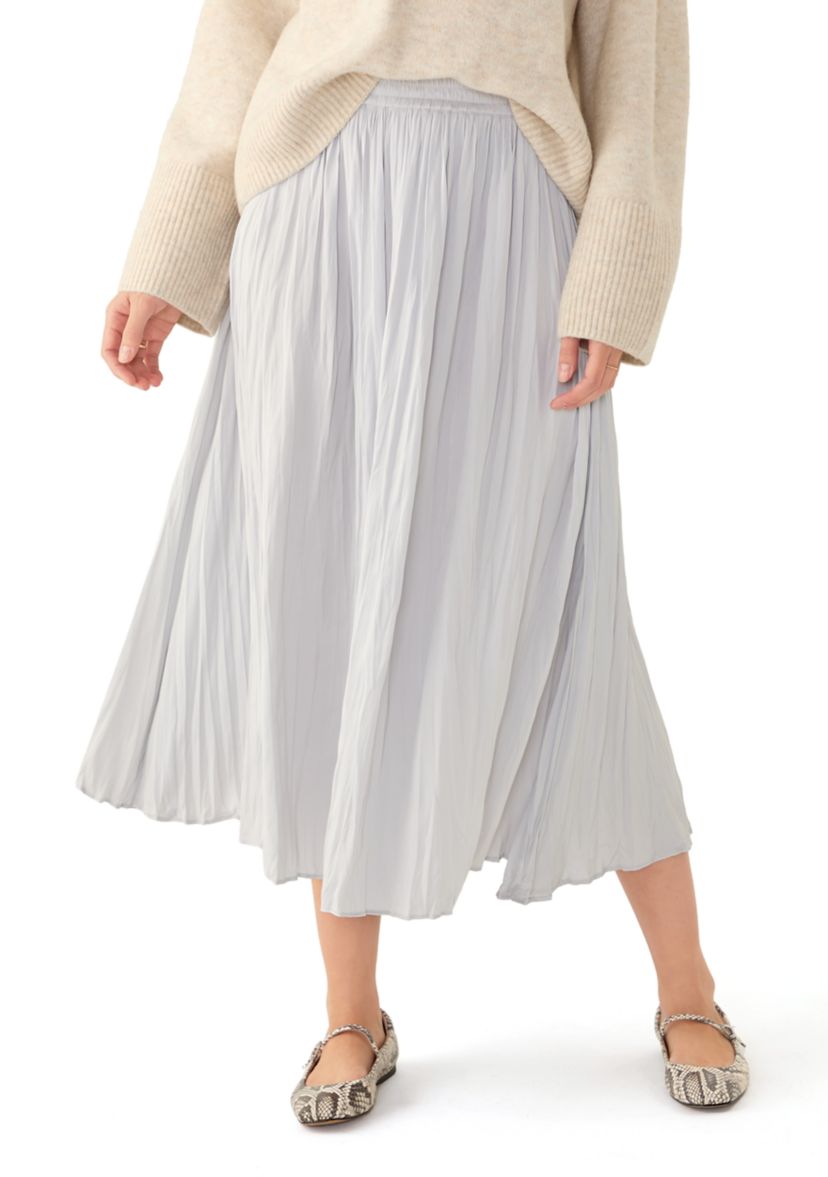 Womens Pleated Pull On Midi Skirt