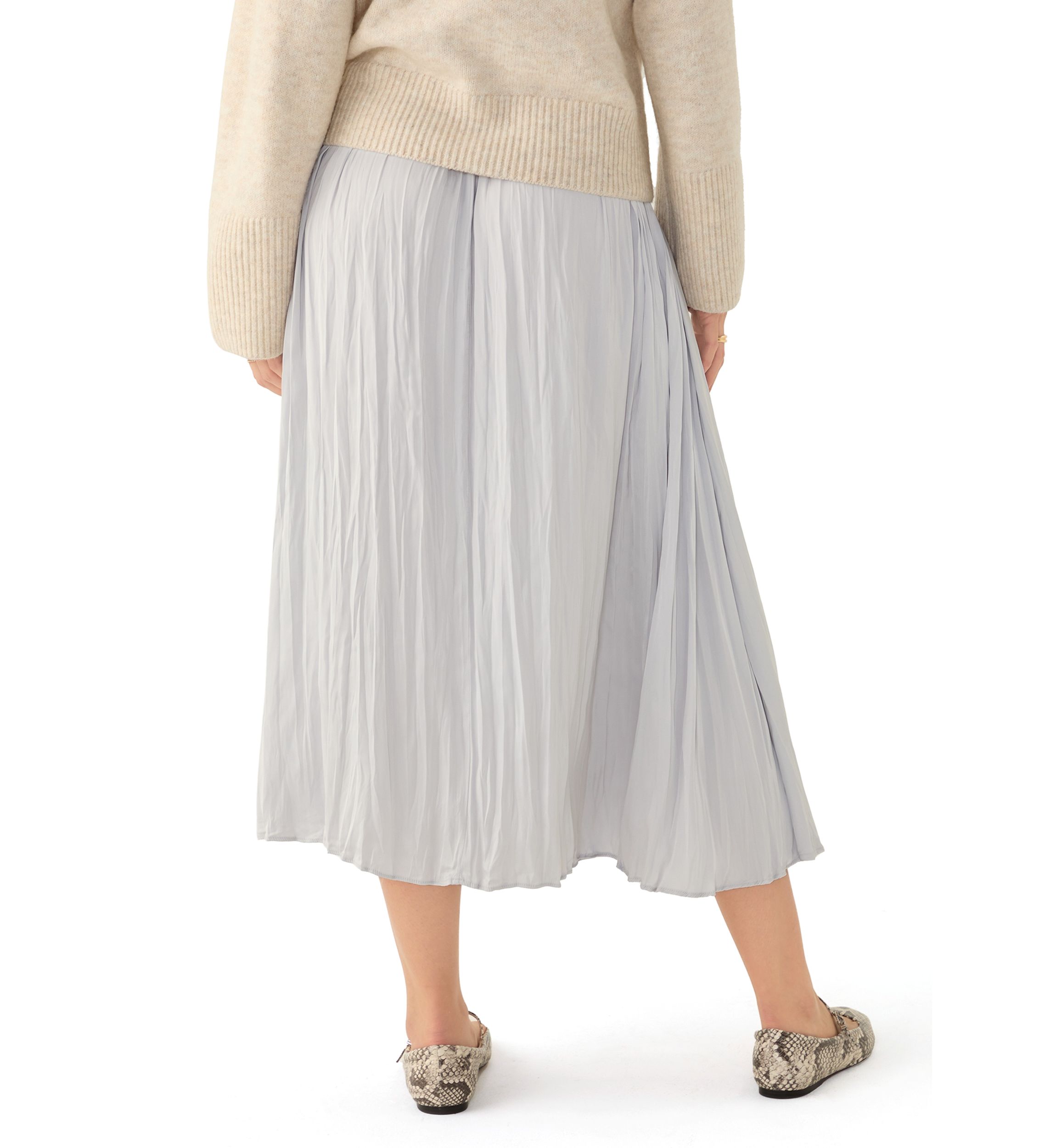 Womens Pleated Pull On Midi Skirt