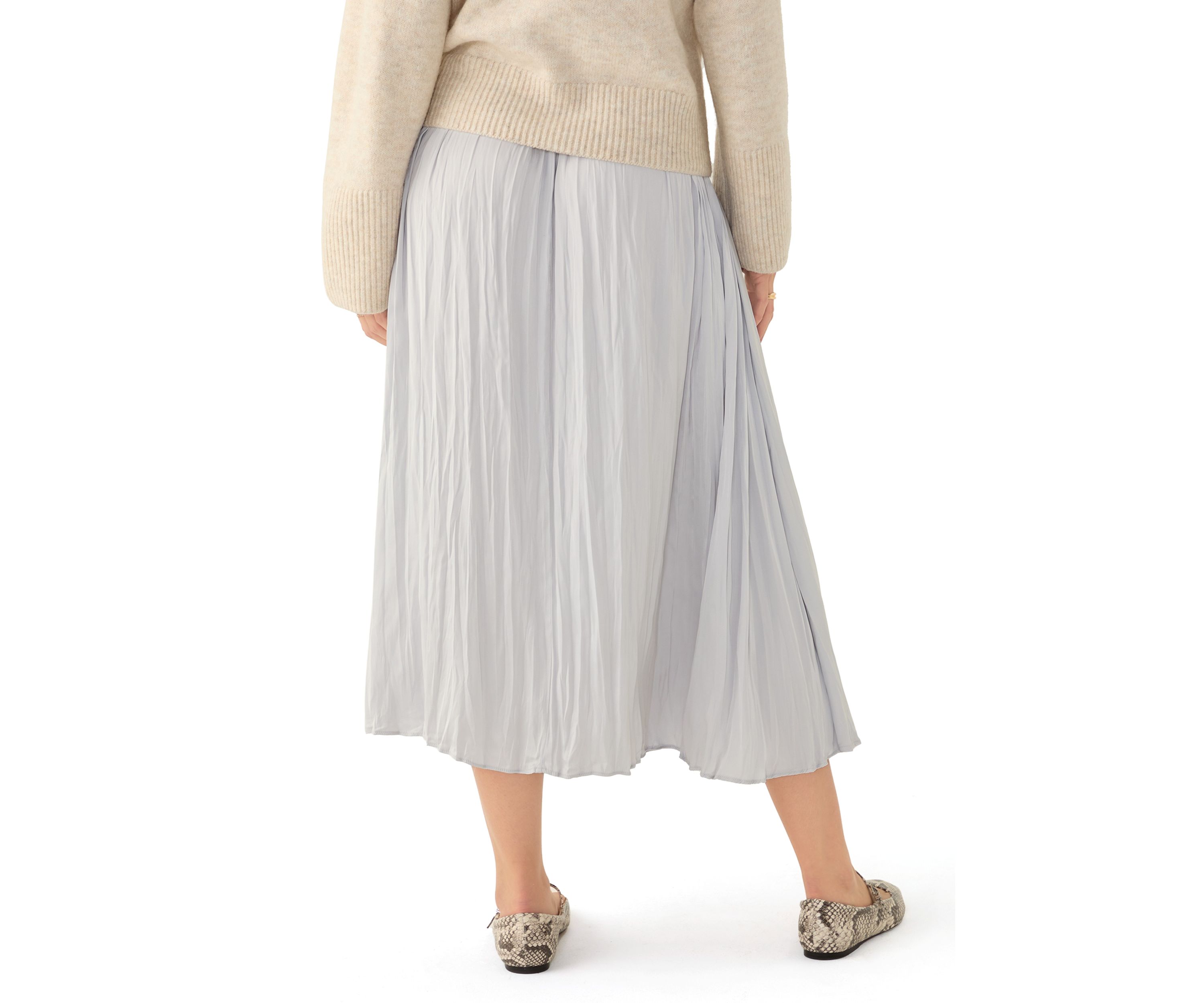 Womens Pleated Pull On Midi Skirt