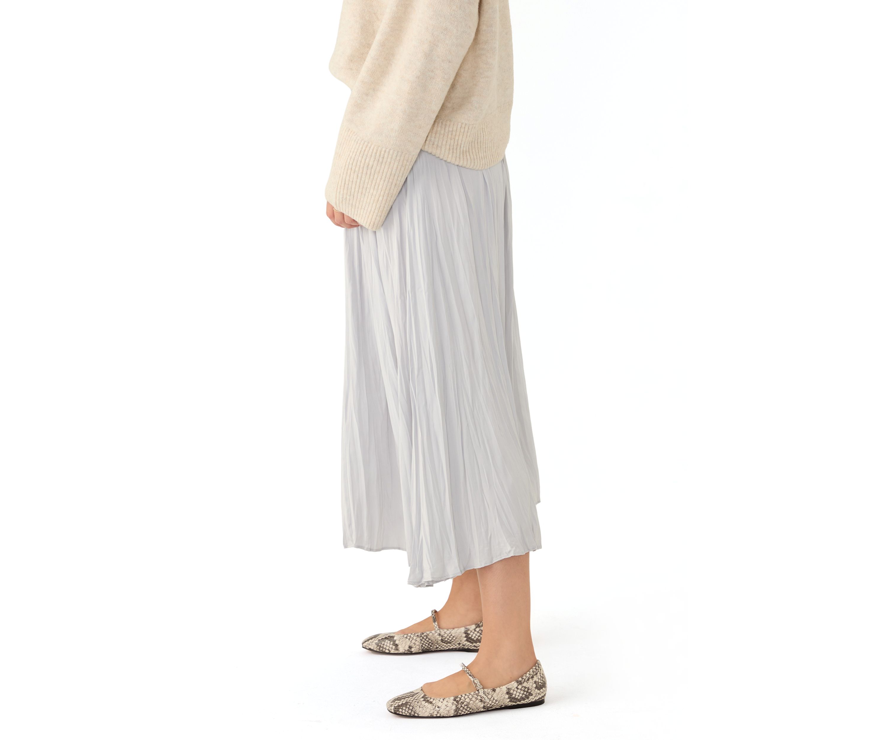 Womens Pleated Pull On Midi Skirt