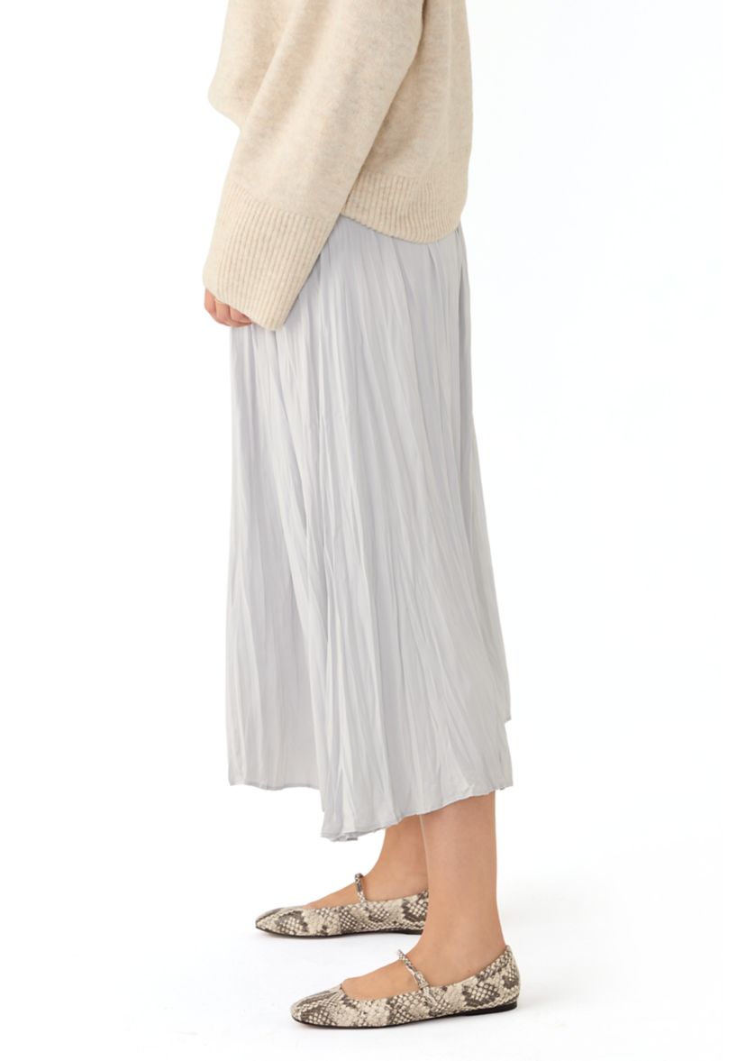 Womens Pleated Pull On Midi Skirt