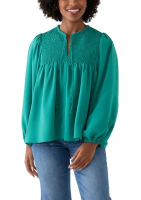 PHILOSOPHY BY REPUBLIC Women's Long Blouson Sleeve Top with Smocking, XL