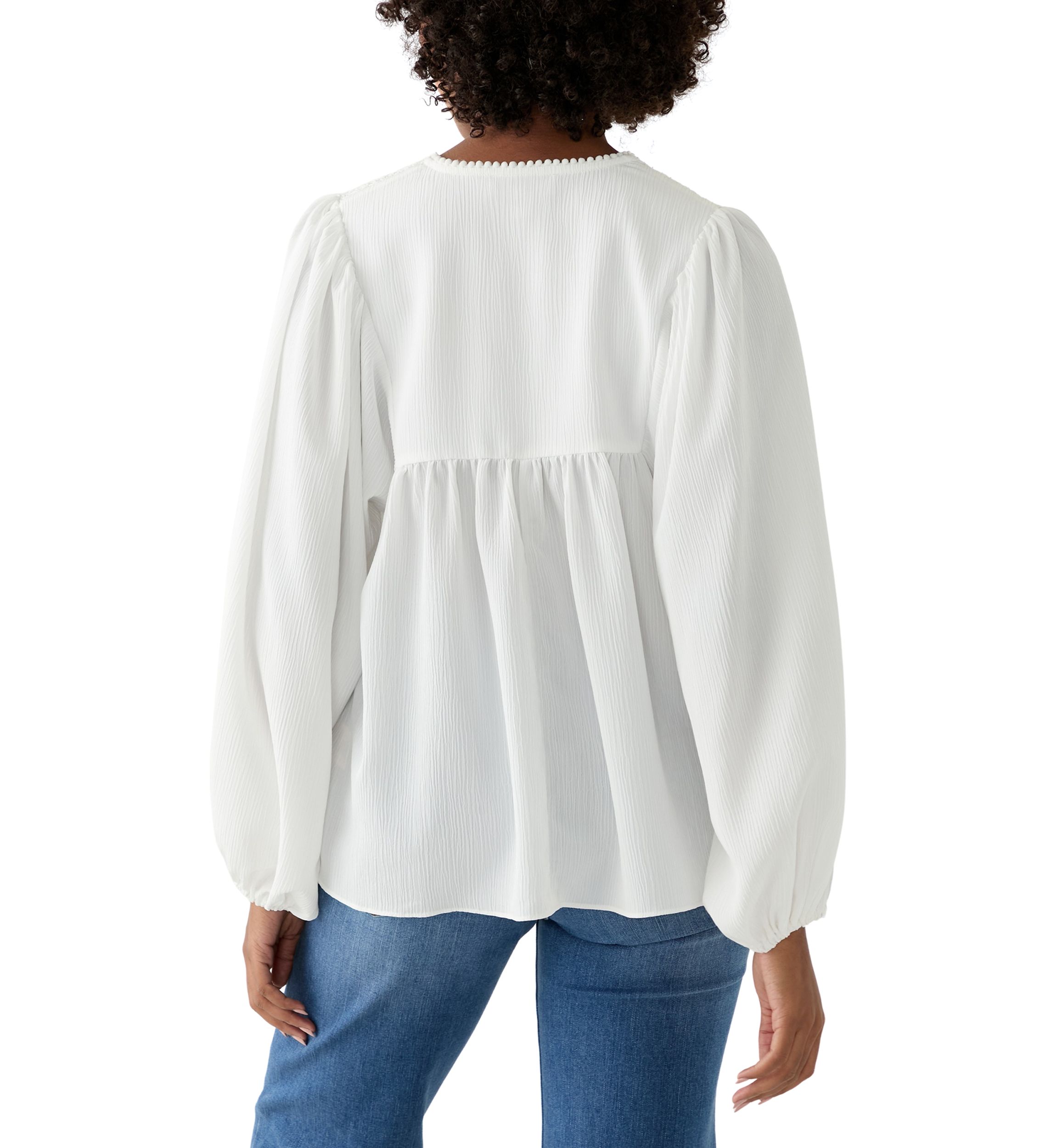 Womens Long Blouson Sleeve Top with Smocking 