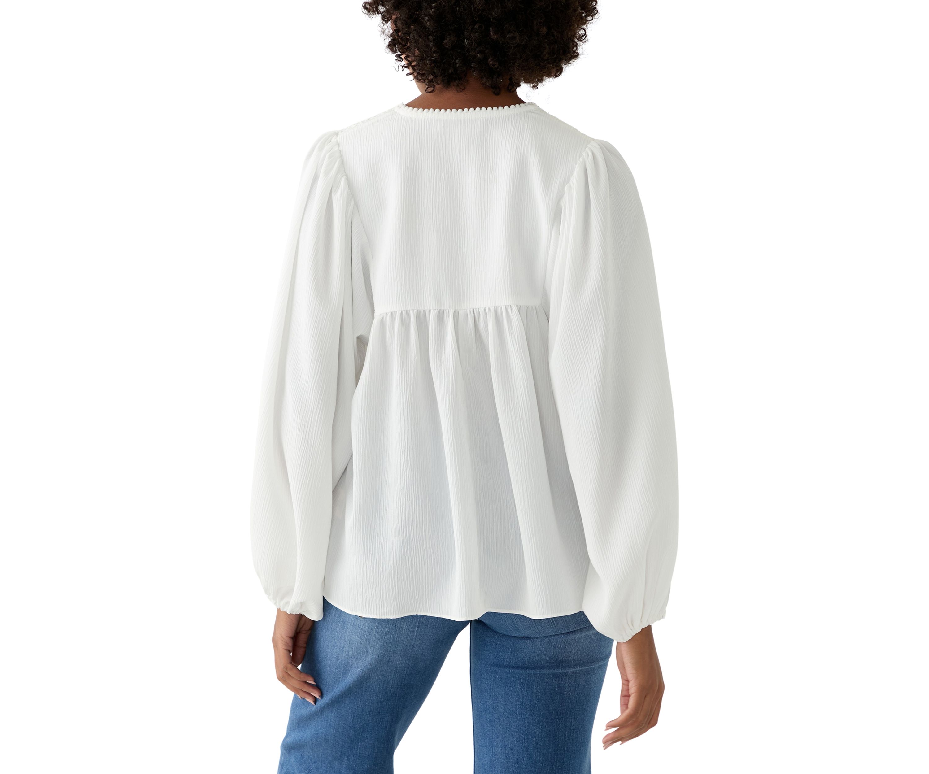 Womens Long Blouson Sleeve Top with Smocking 