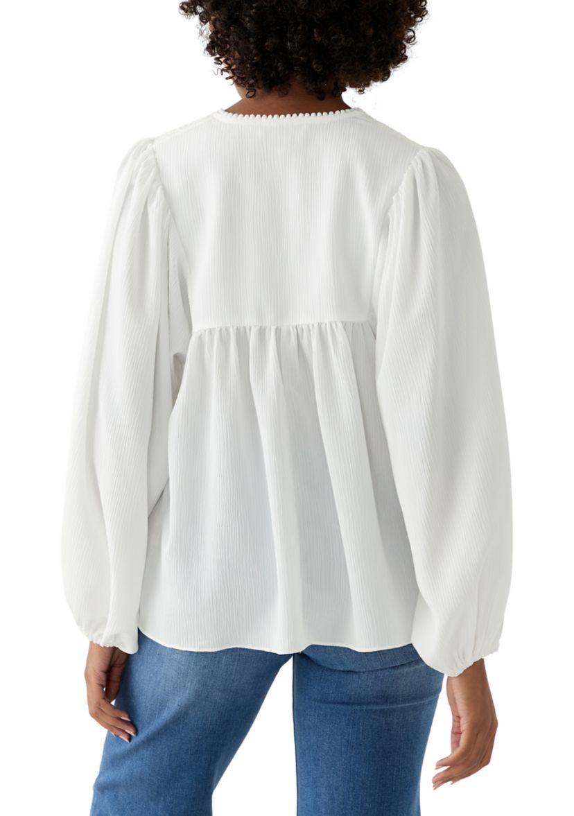 Womens Long Blouson Sleeve Top with Smocking 
