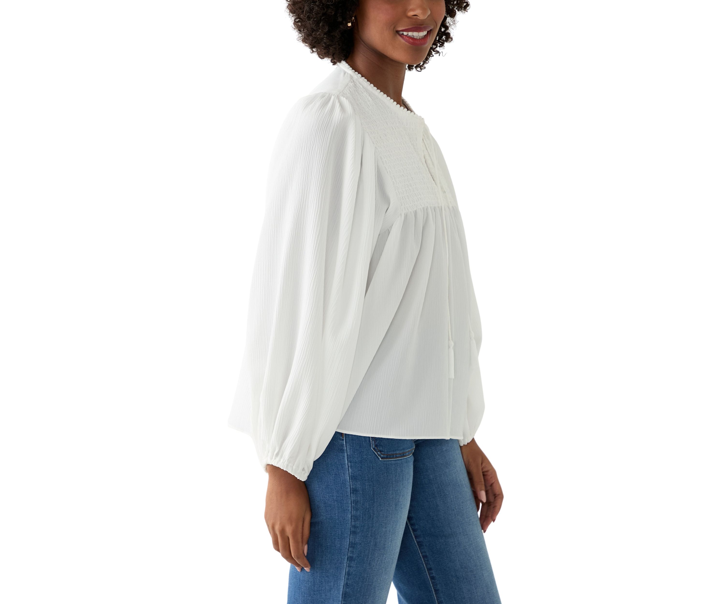 Womens Long Blouson Sleeve Top with Smocking 