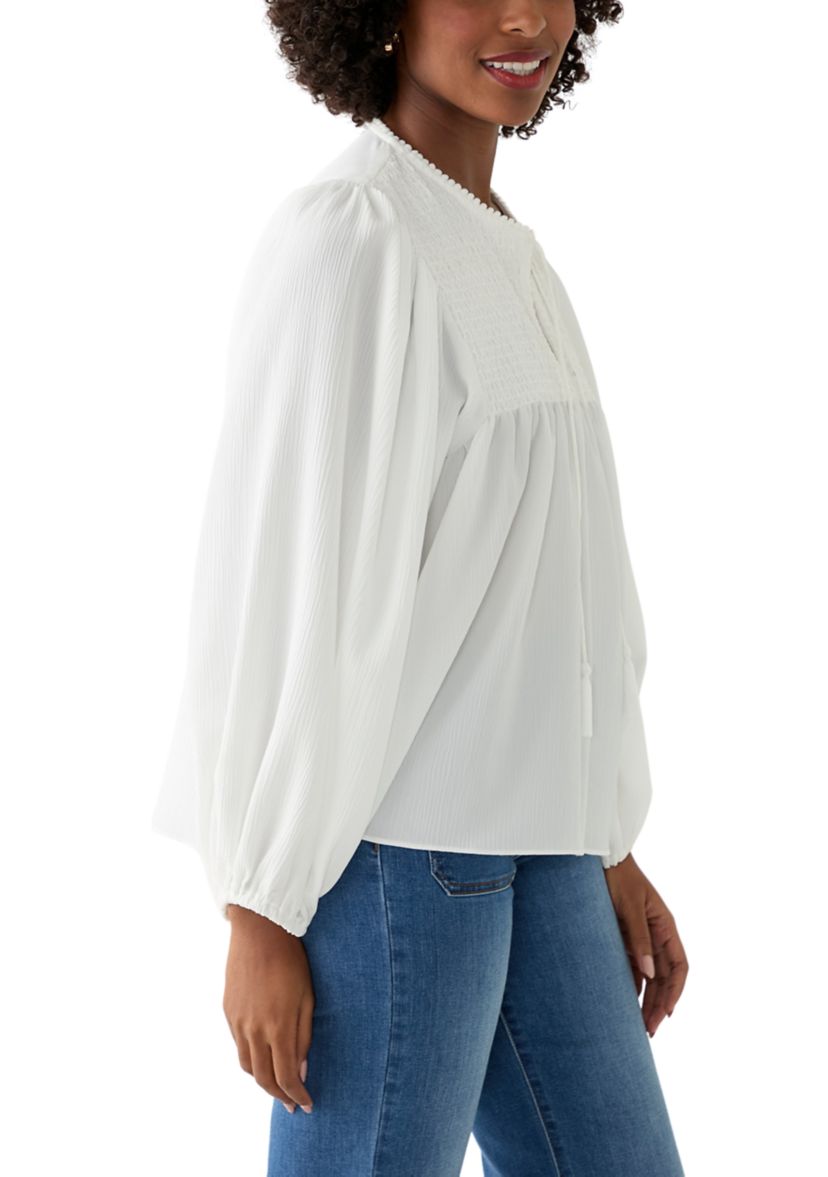 Womens Long Blouson Sleeve Top with Smocking 