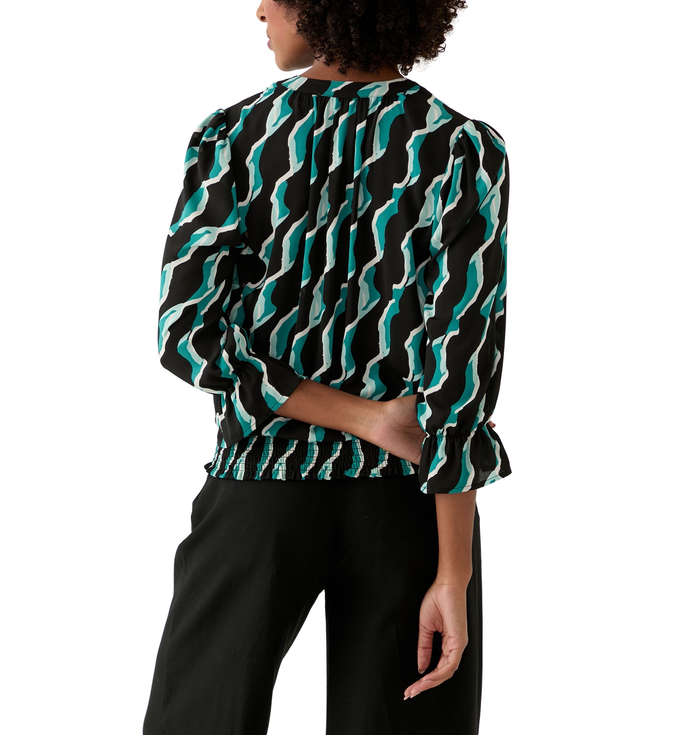 Womens Long Sleeve Split Neck Geometric Top 