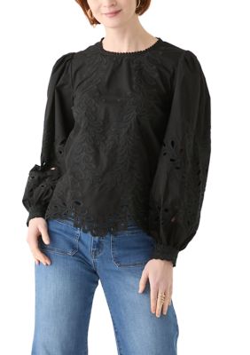 PHILOSOPHY BY REPUBLIC Women's Long Sleeve Round Neck Embroidered Blouse