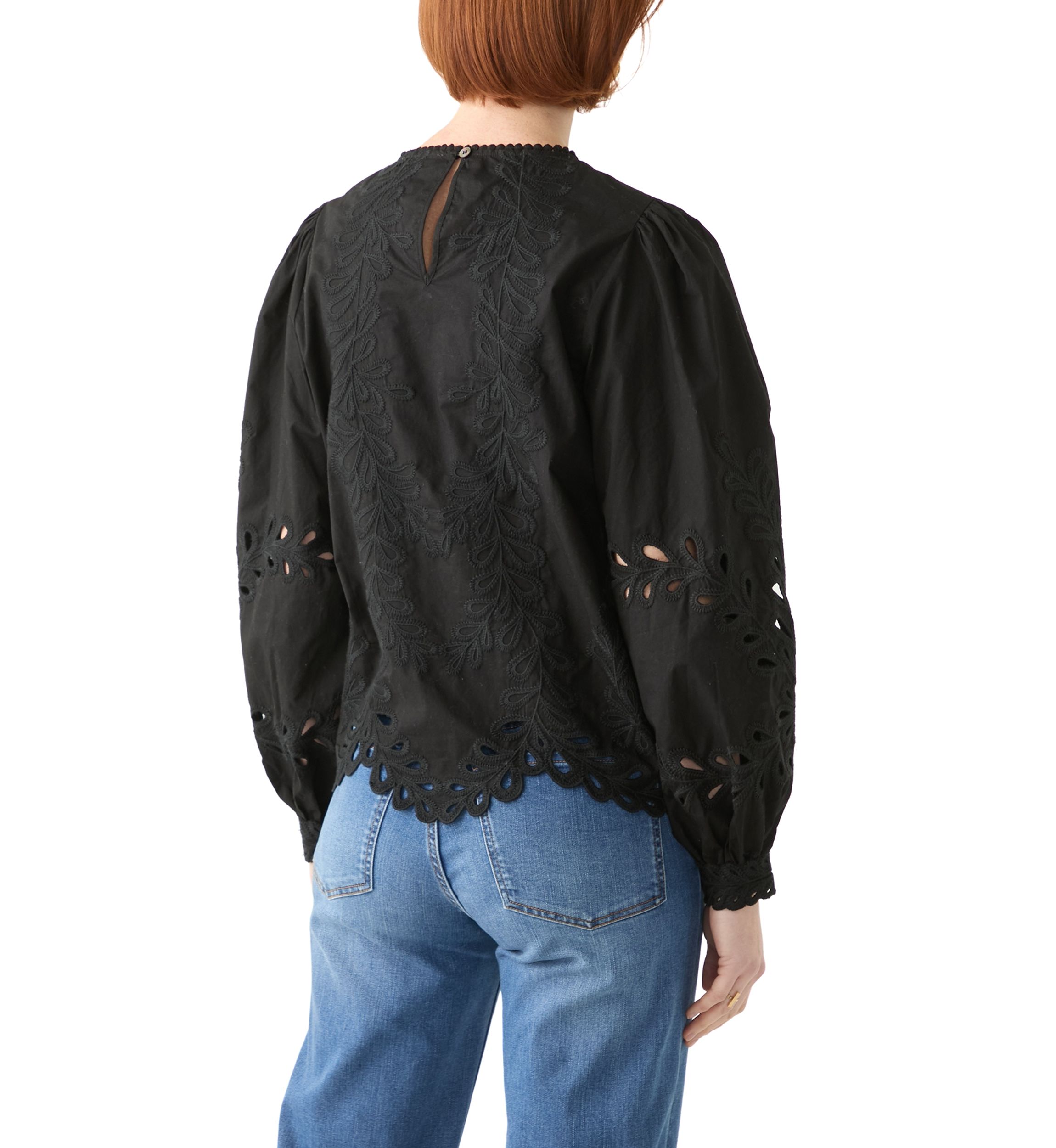 Womens Long Sleeve Round Neck Embroidered Blouse