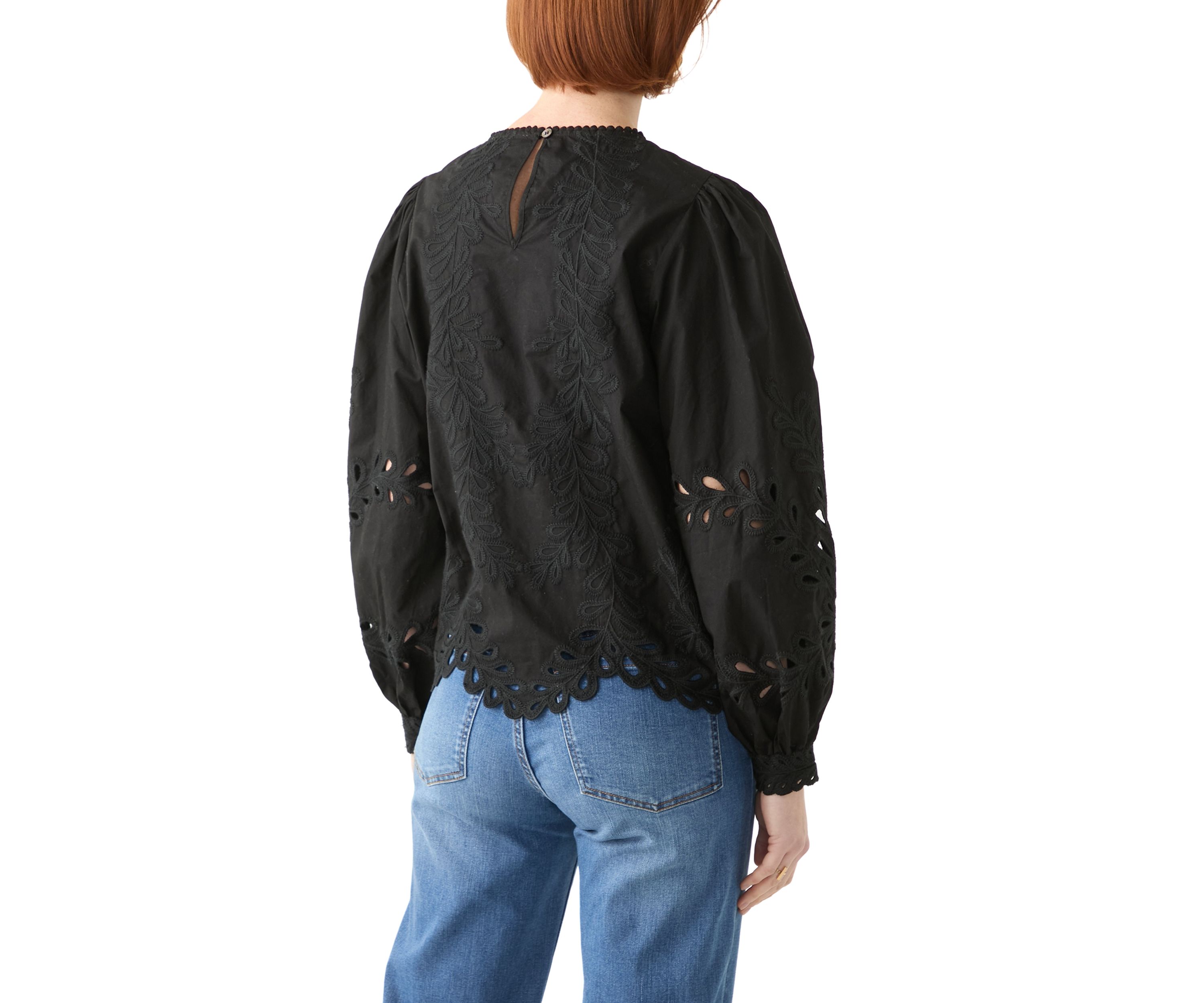 Womens Long Sleeve Round Neck Embroidered Blouse