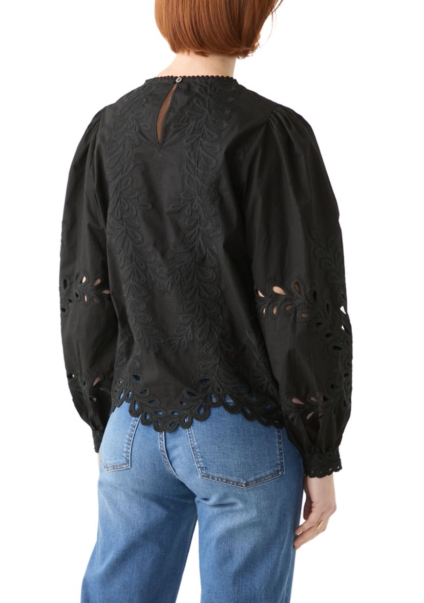 Womens Long Sleeve Round Neck Embroidered Blouse