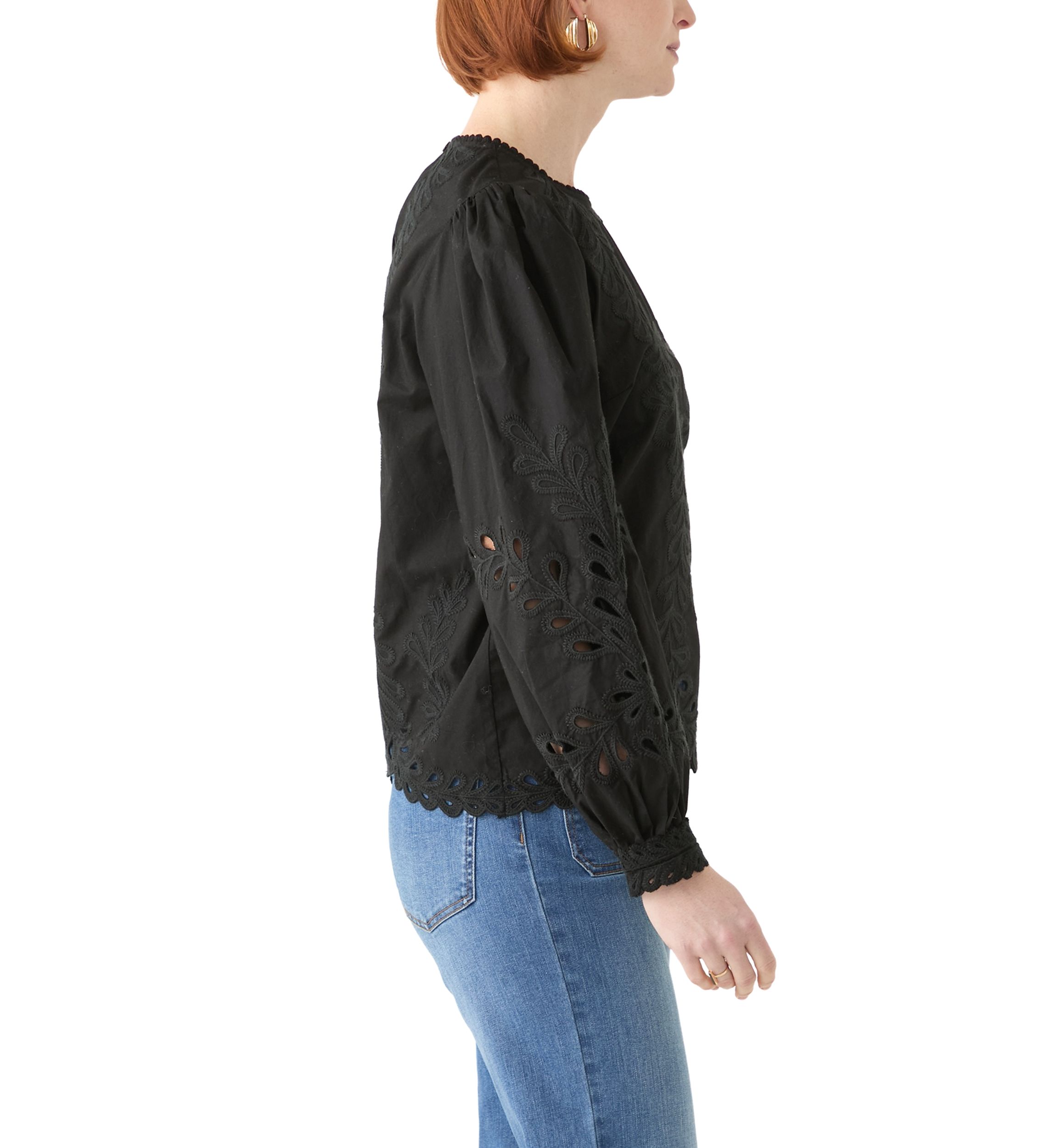 Womens Long Sleeve Round Neck Embroidered Blouse