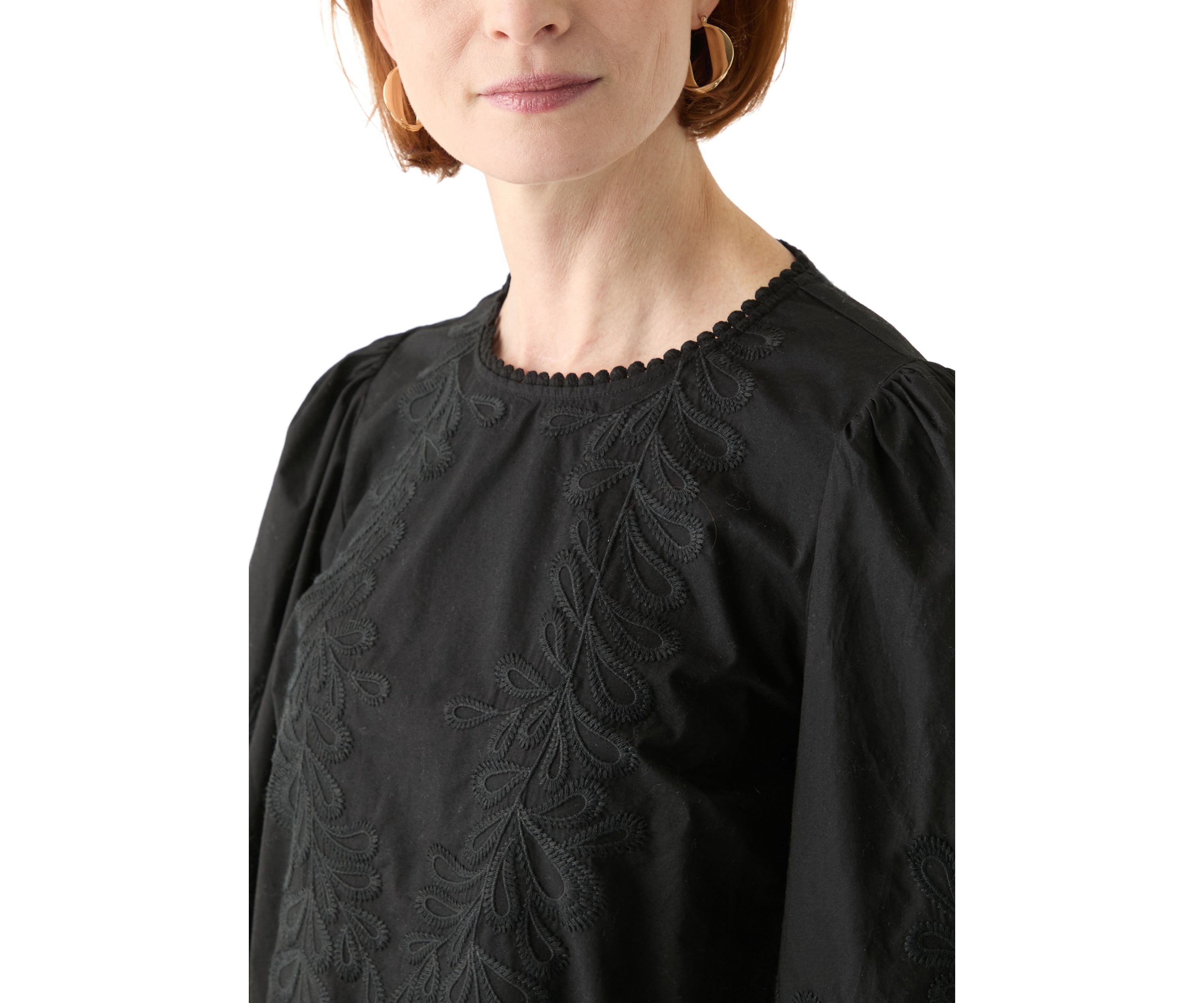 Womens Long Sleeve Round Neck Embroidered Blouse