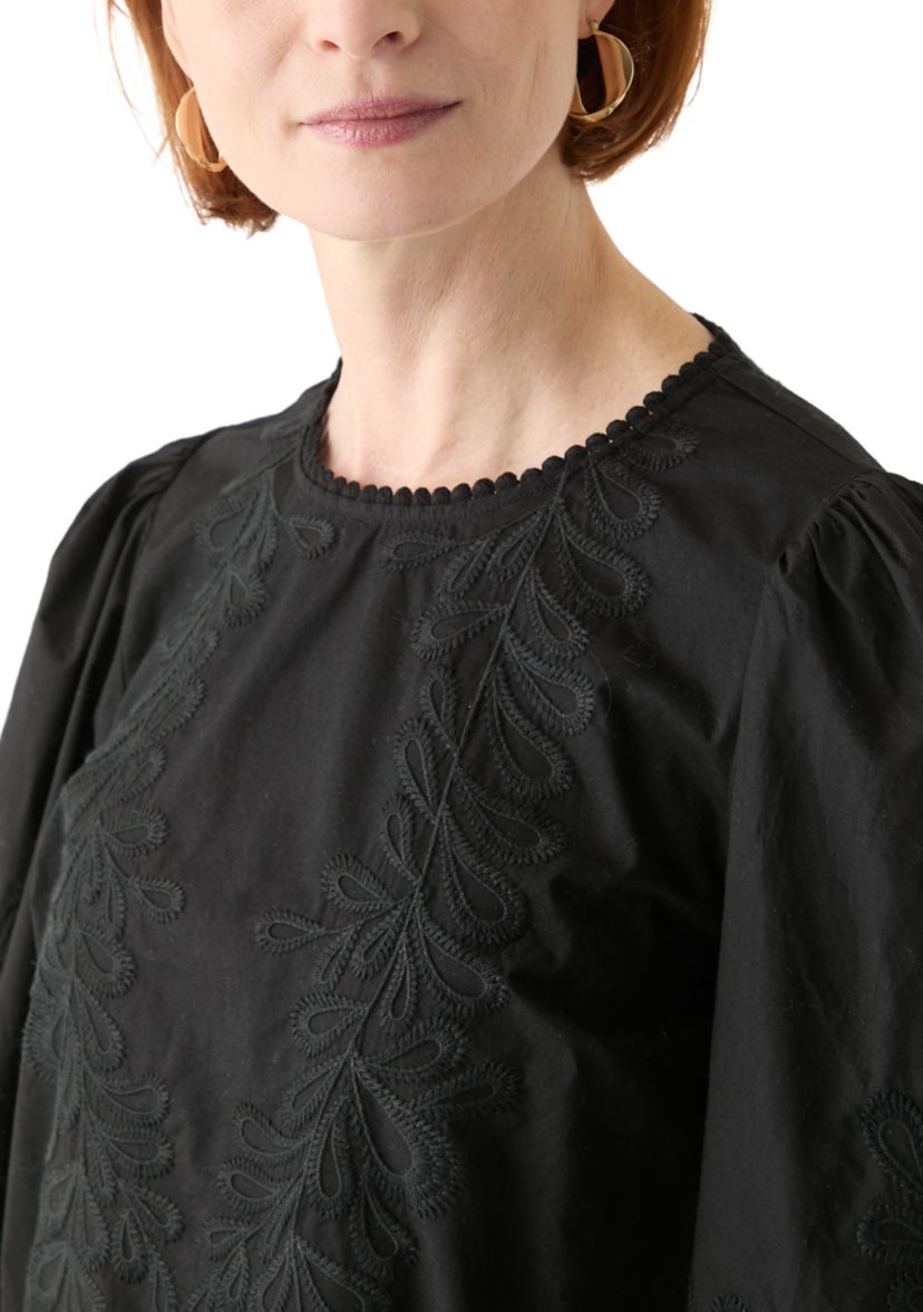 Womens Long Sleeve Round Neck Embroidered Blouse