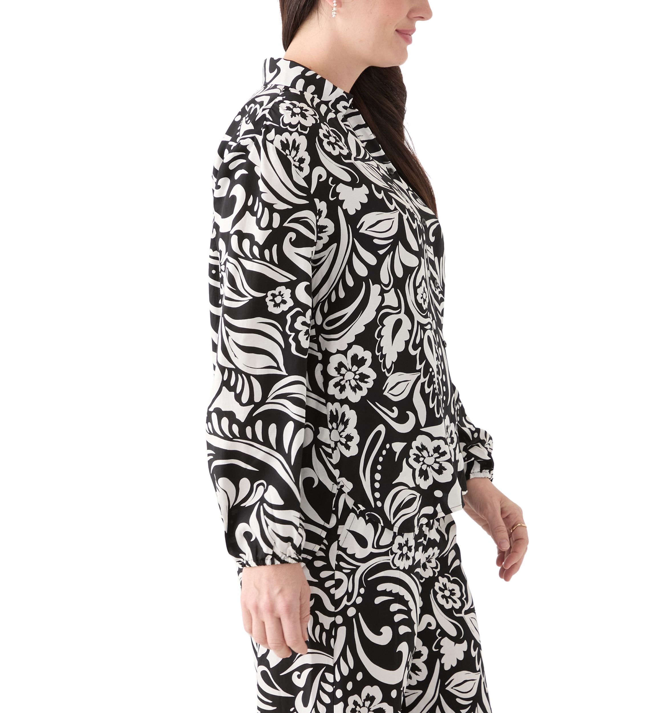 Womens Long Sleeve Open Collar Button Front Blouse