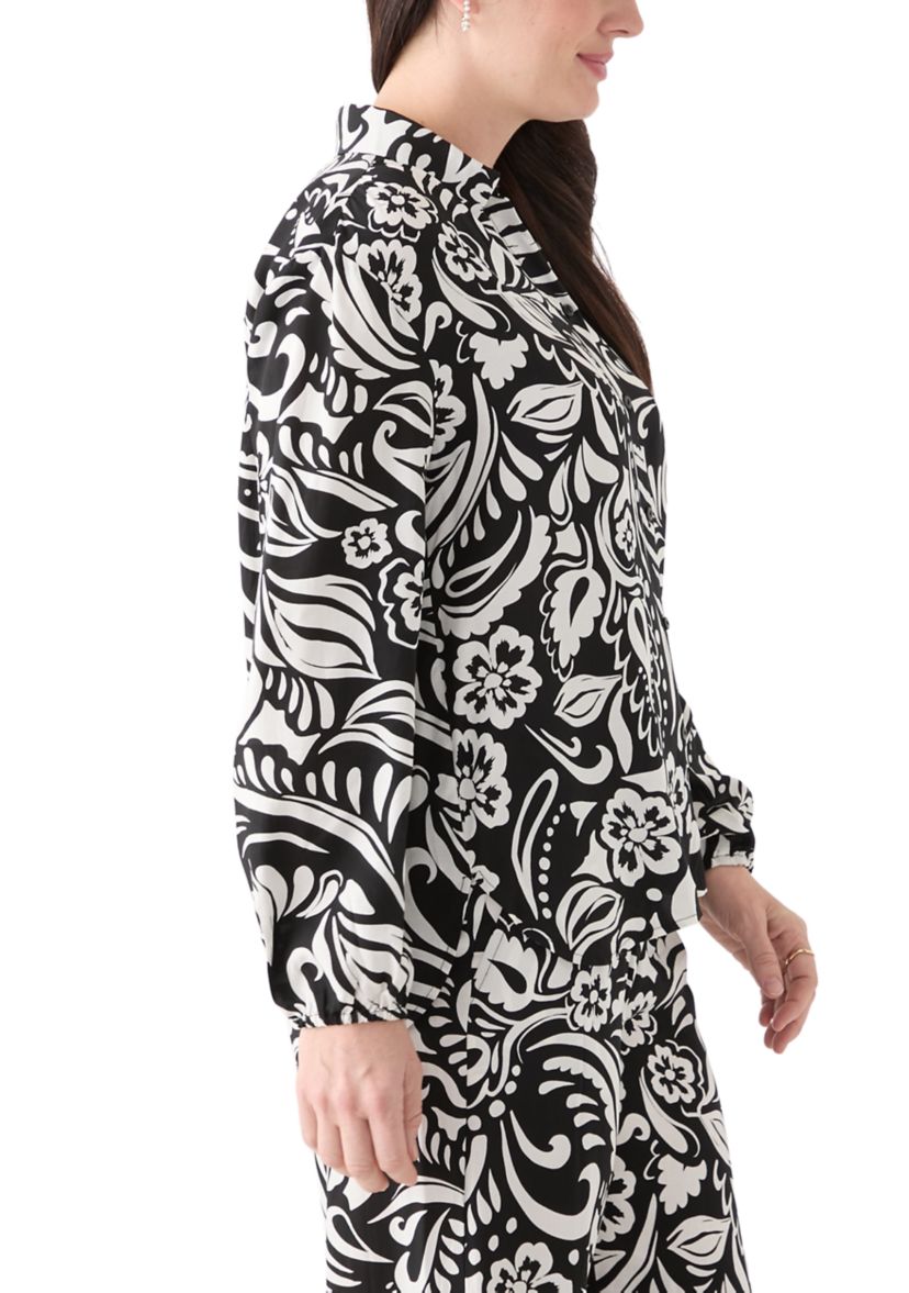 Womens Long Sleeve Open Collar Button Front Blouse