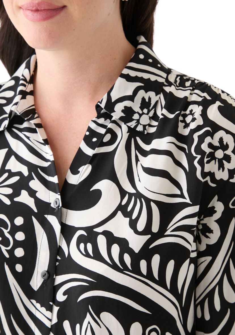Womens Long Sleeve Open Collar Button Front Blouse