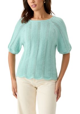 PHILOSOPHY BY REPUBLIC Women's Elbow Sleeve Boat Neck Pointelle Sweater, Small