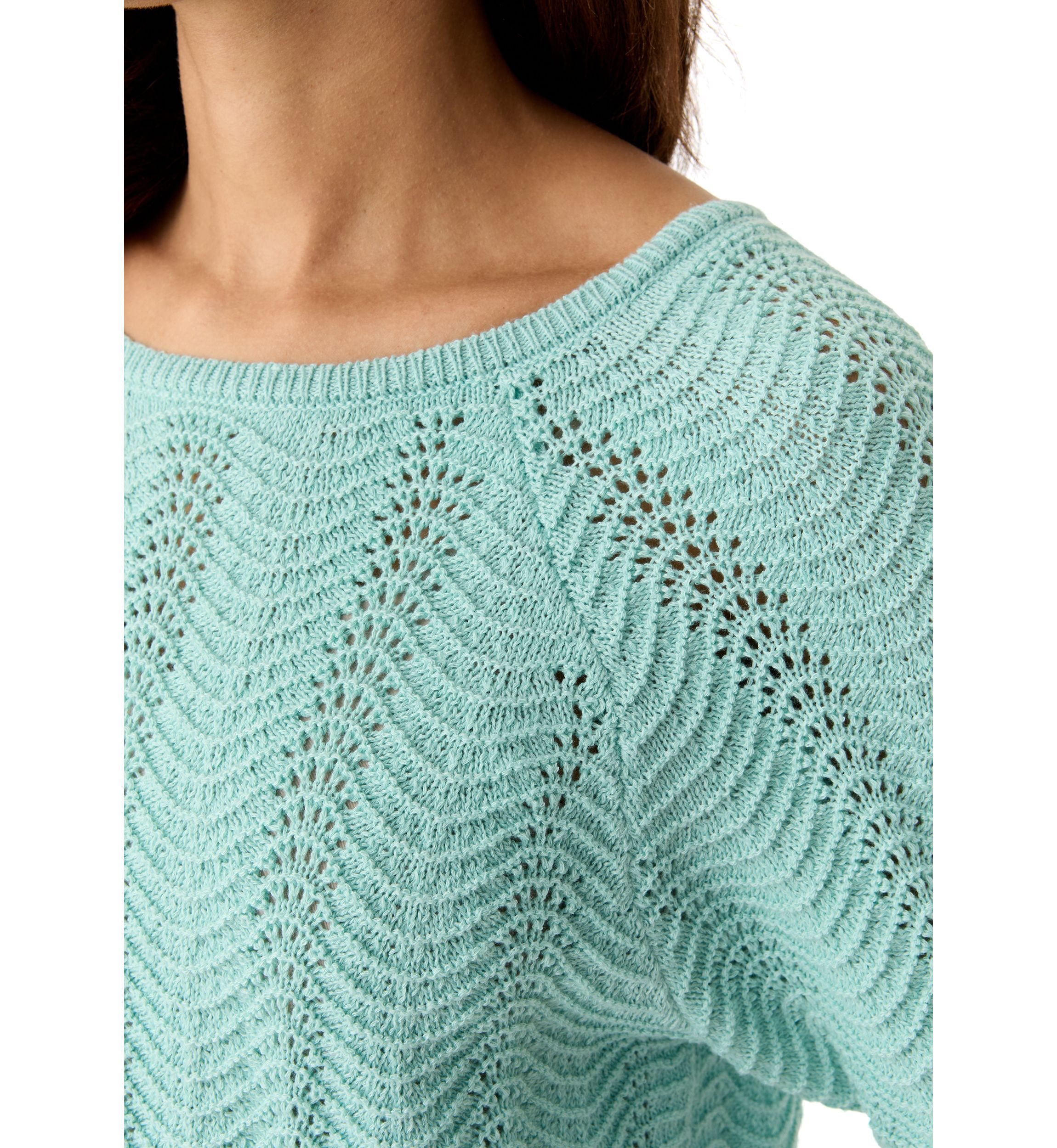 Womens Elbow Sleeve Boat Neck Pointelle Sweater
