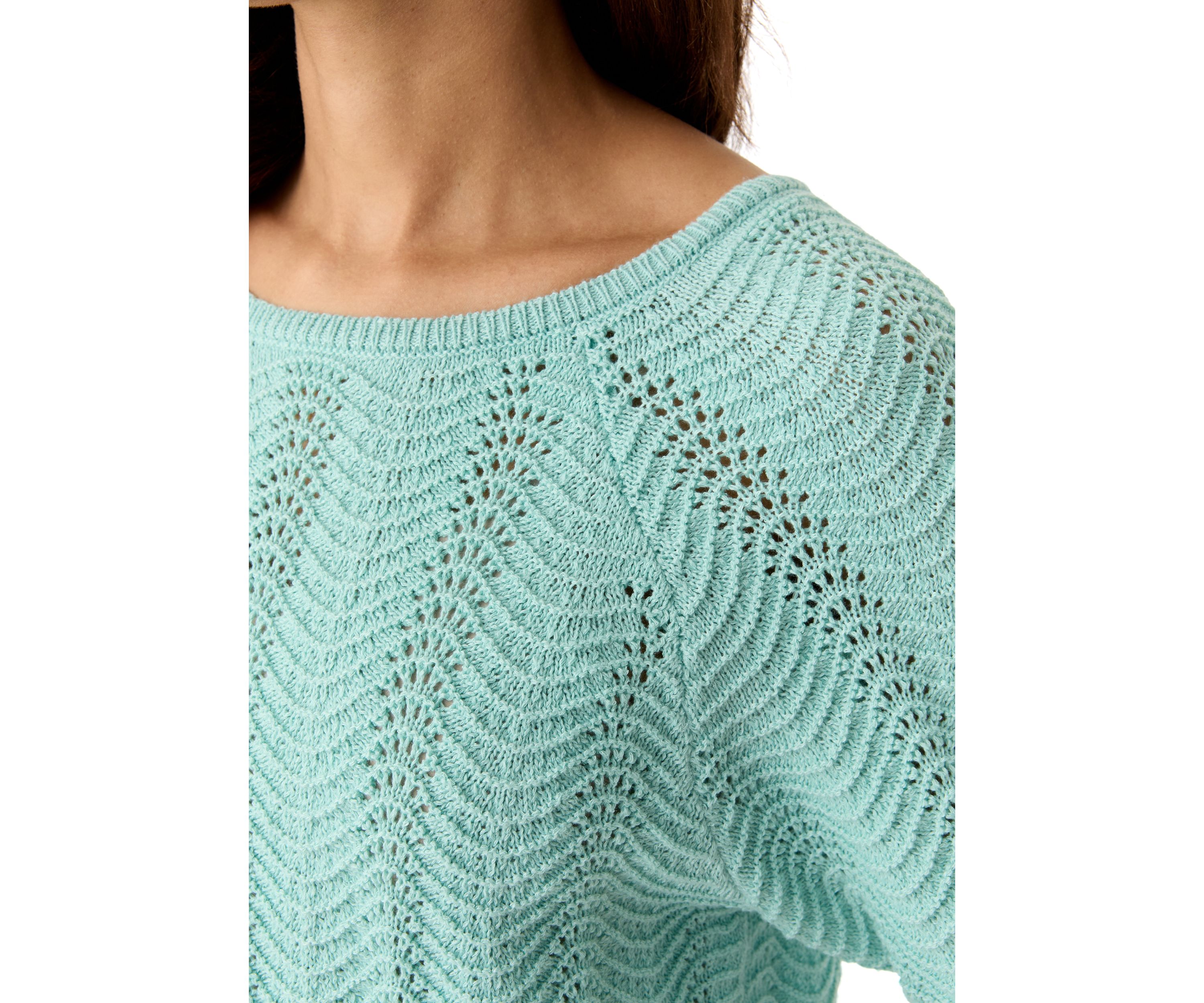 Womens Elbow Sleeve Boat Neck Pointelle Sweater